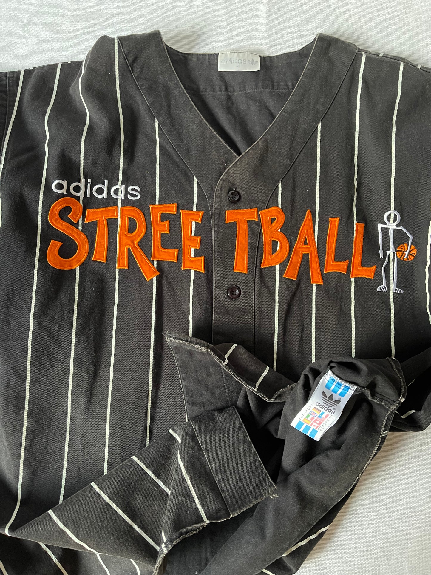 Vintage 90's Adidas Streetball Jersey / Shirt Size XL-XXL Black With White Stripes Heavy Workwear Cotton Basketball