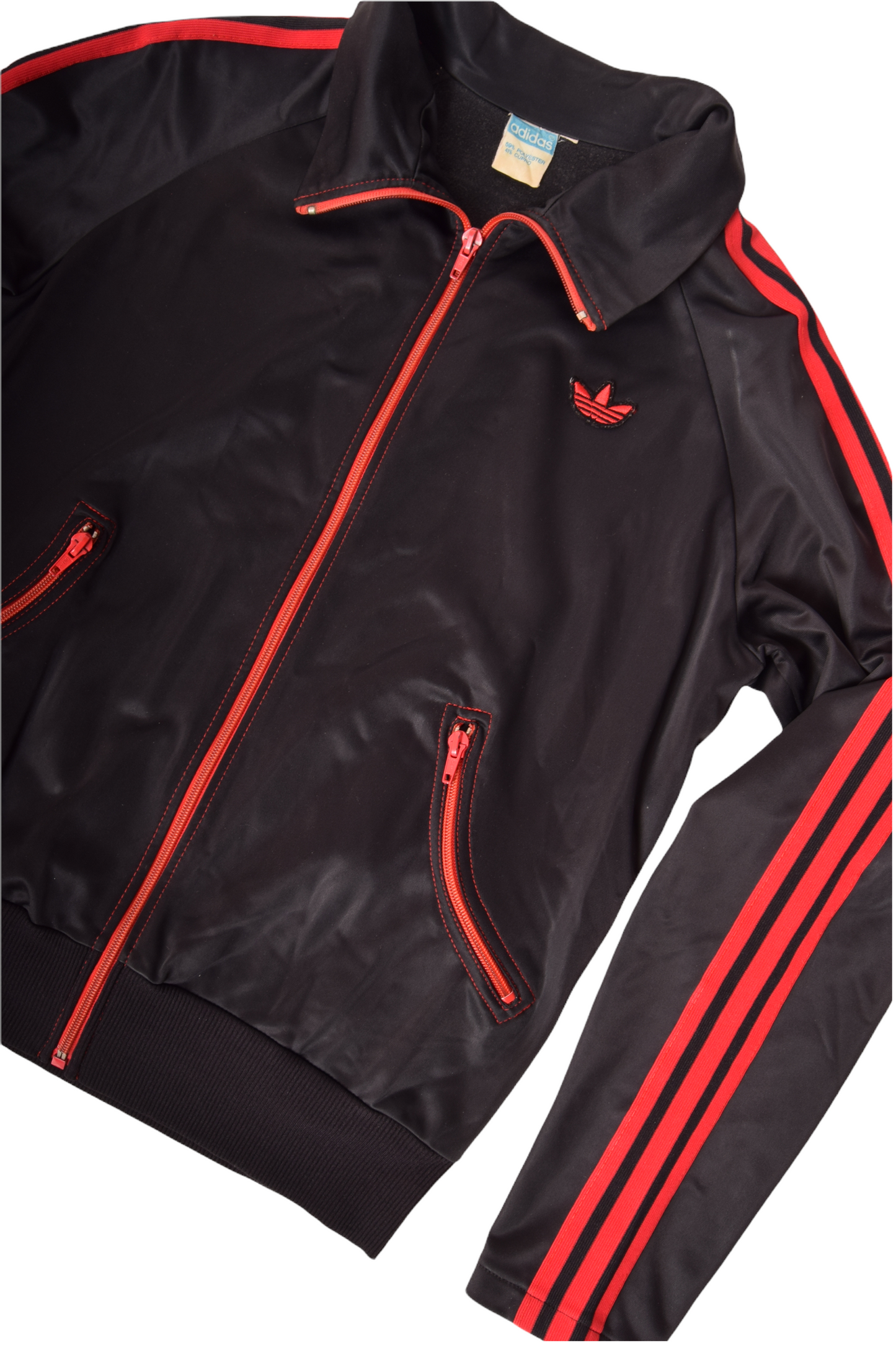 Vintage 70's 80's Adidas Track Top Jacket Size S-M Black Red