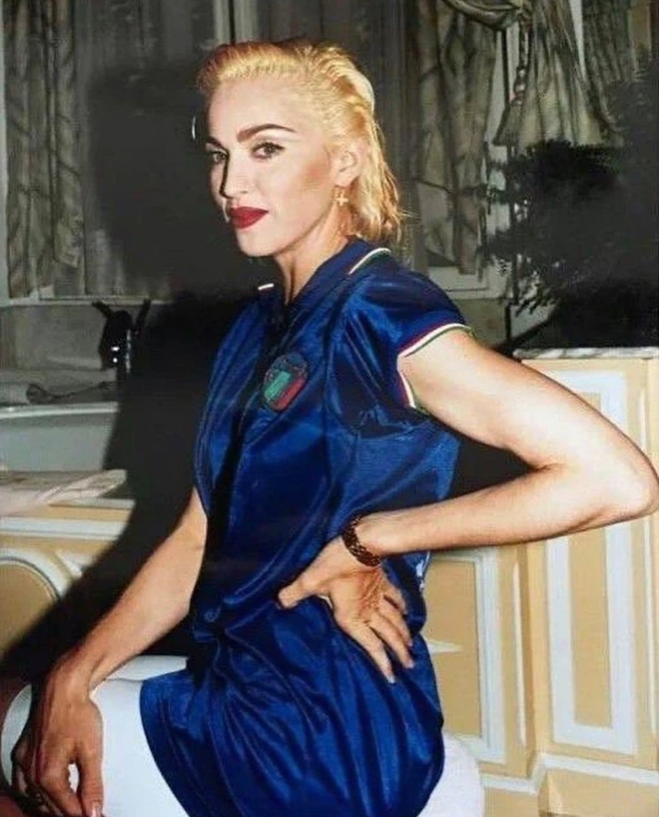 Vintage 1986-1990 Italy Italia Diadora Football Shirt Home Made in Italy Blue Size M