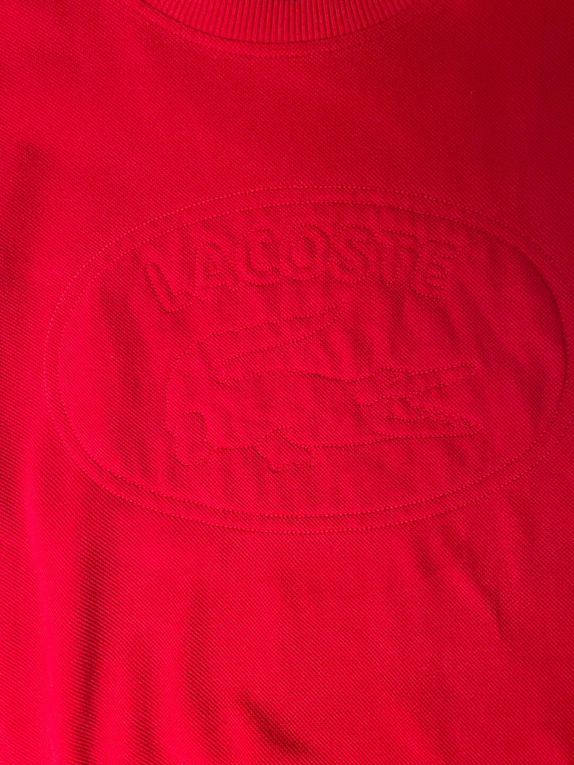 Vintage 80's Lacoste Pique Sweatshirt Crew Neck Embroidered Logo Made in France Size L-XL 100% Cotton Red