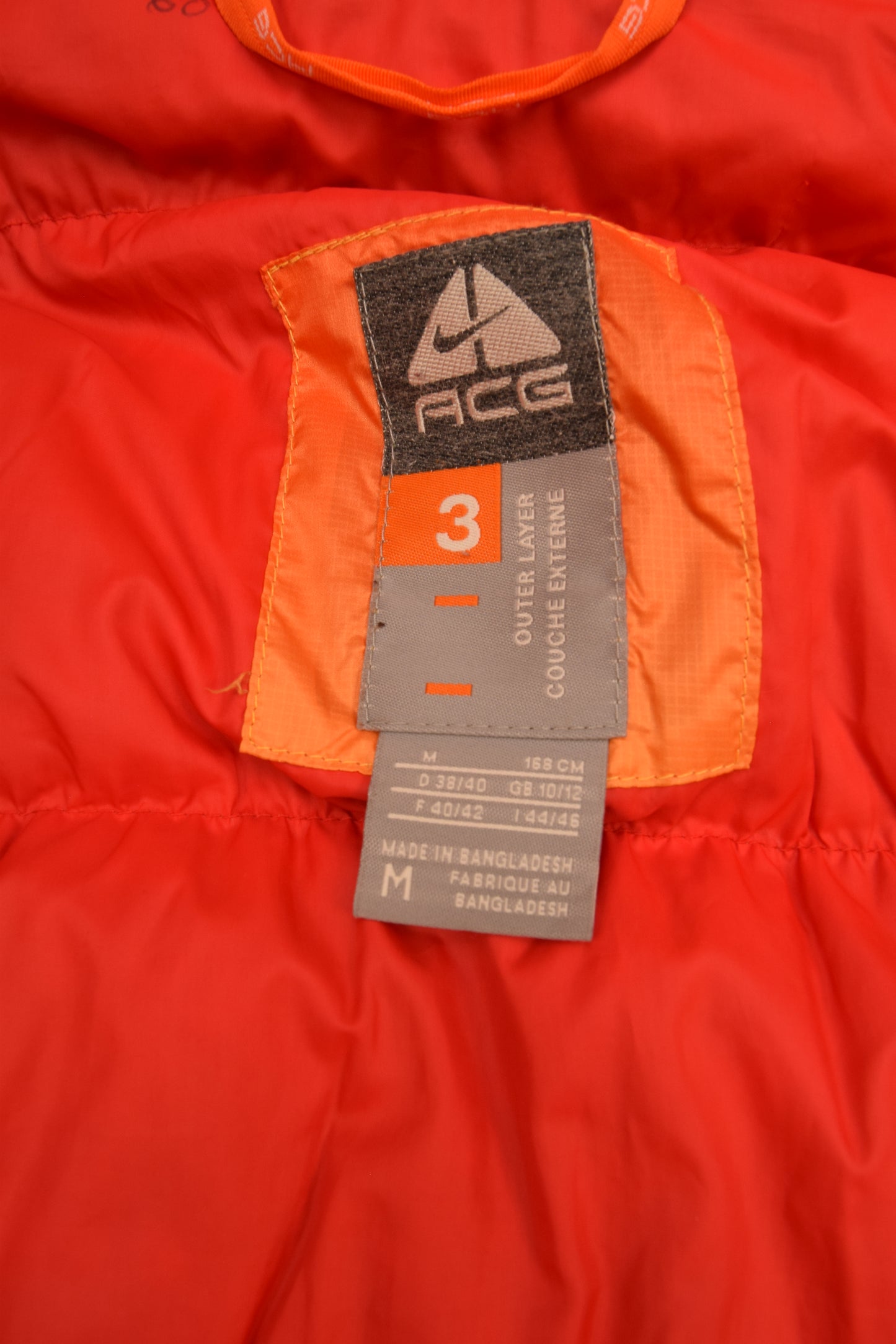 Nike ACG Puffer Jacket Y2K '00s Outer Layer Couche Externe Size M Neonish Yellow Orange Red