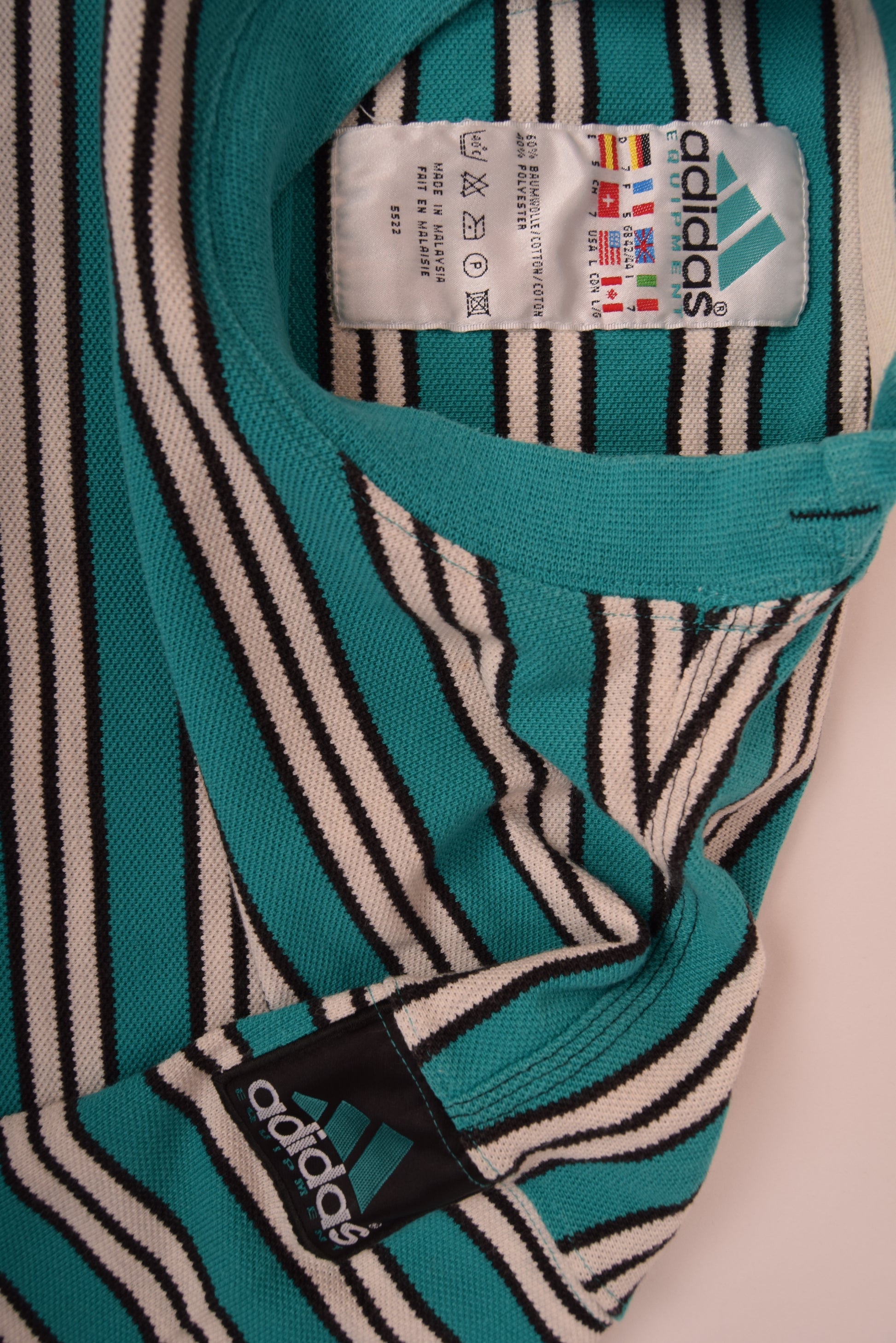 Vintage Adidas Equipment T-Shirt Stripes Green White Black