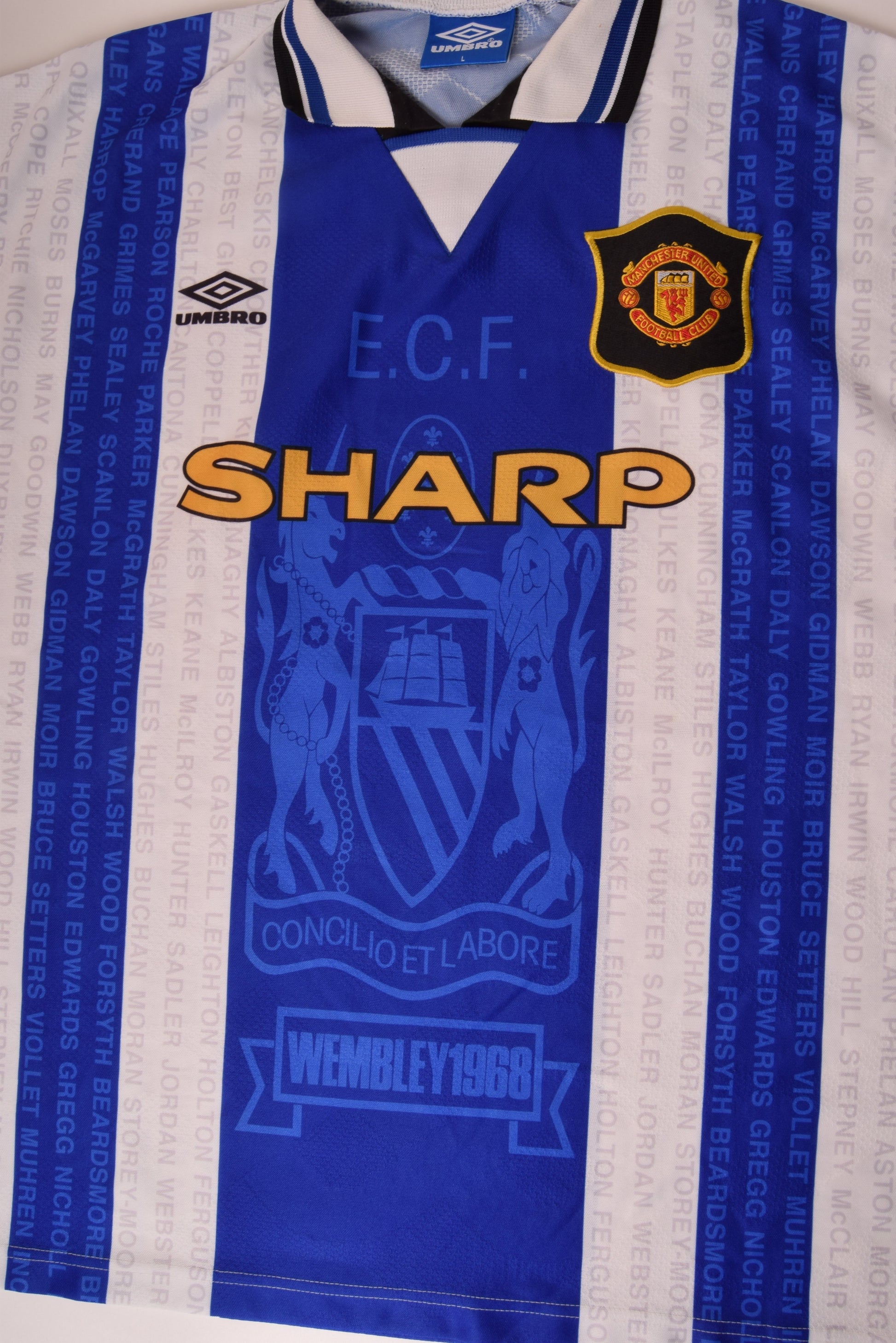 Vintage Manchester United 1994-1996 Umbro Away 3rd Football Shirt Sharp White Blue Size L