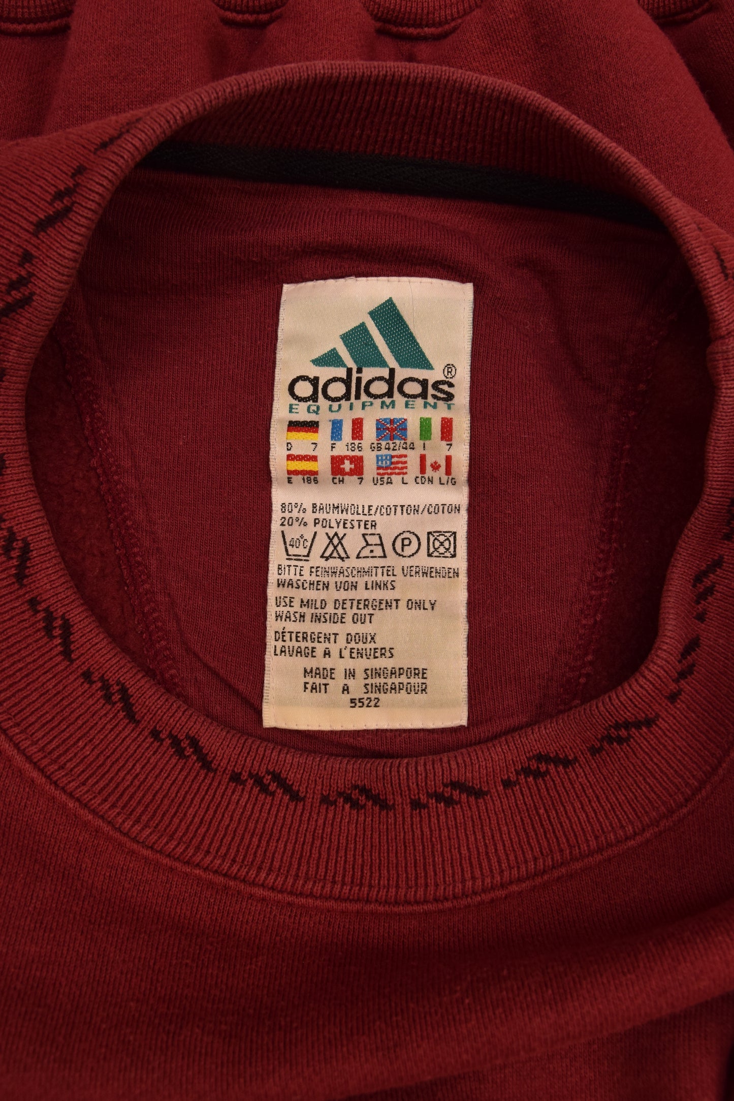 Vintage 90's Adidas Equipment Sweatshirt Crew Neck Size L Burgundy