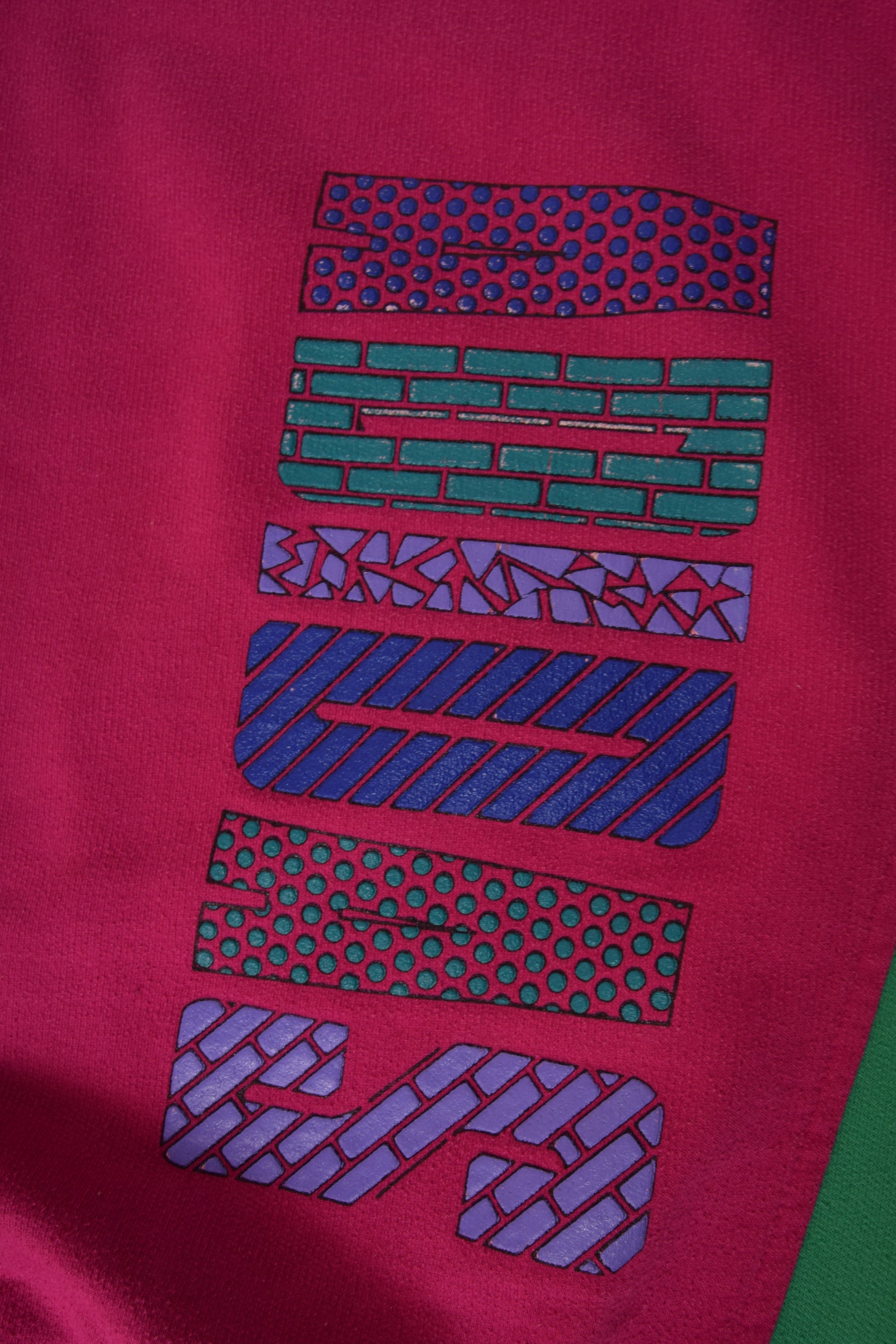 90's Adidas Sweatshirt Crew Neck Pink Green Blue Purple Size XL