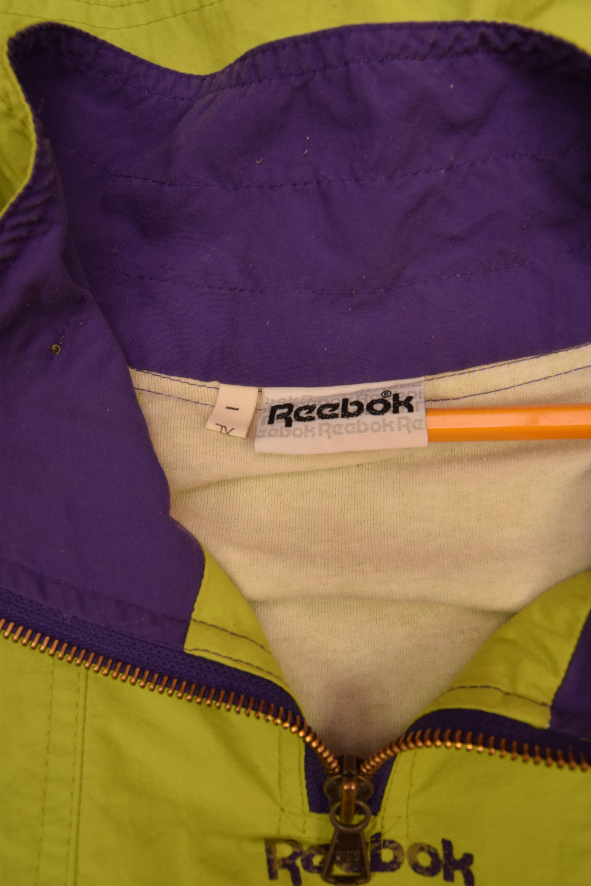 Vintage 90's Reebok Jacket Shell Size XL Neon Green Quarter 1/4 Zip