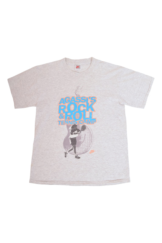 Vintage Nike Andre Agassi Rock & Roll Tennis Camp 90's Made in USA Size M Grey