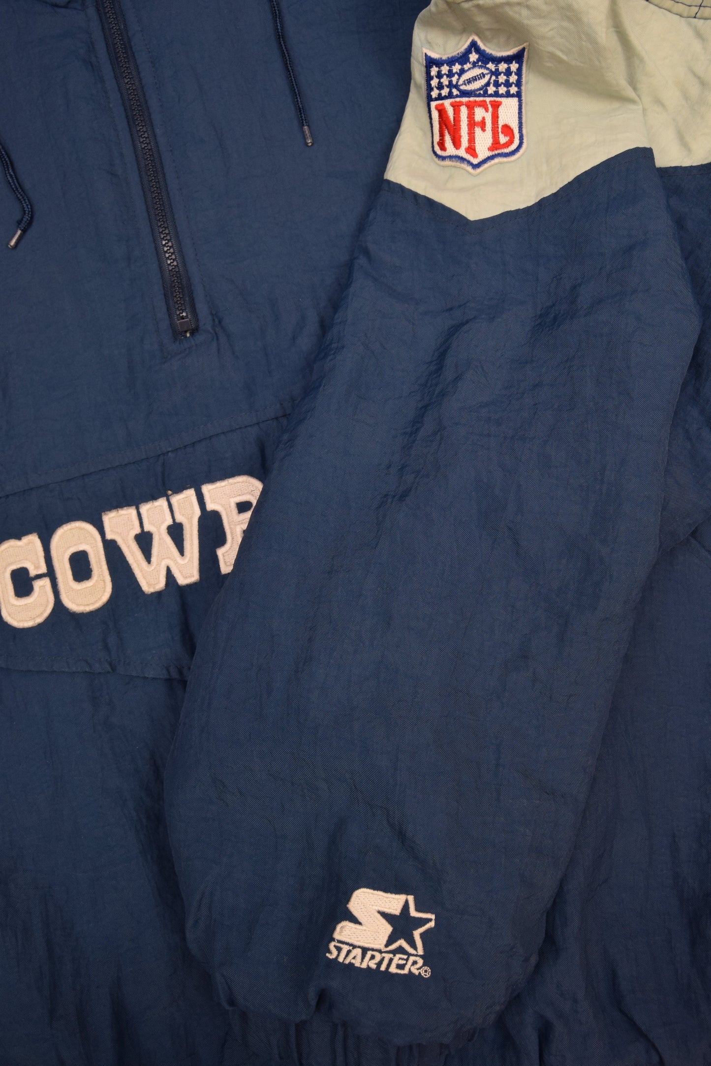 Vintage 90's Starter Cowboys Dallas Quilted Jacket NFL 1/4 Quarter Zip Size XL Blue