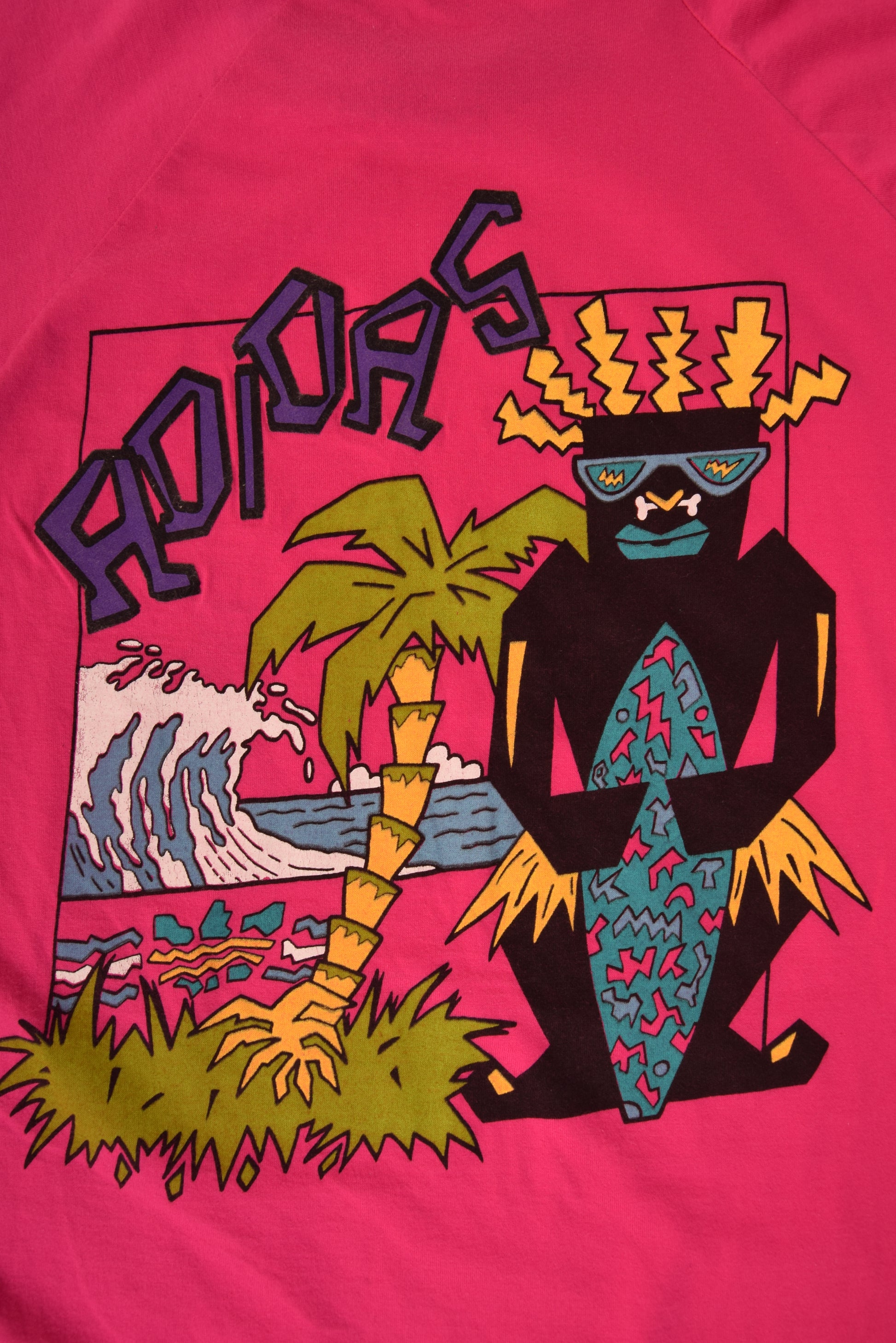 Vintage Adidas 80's Tribal Print T-Shirt Size S-M Magenta Made in Yugoslavia 100% Cotton