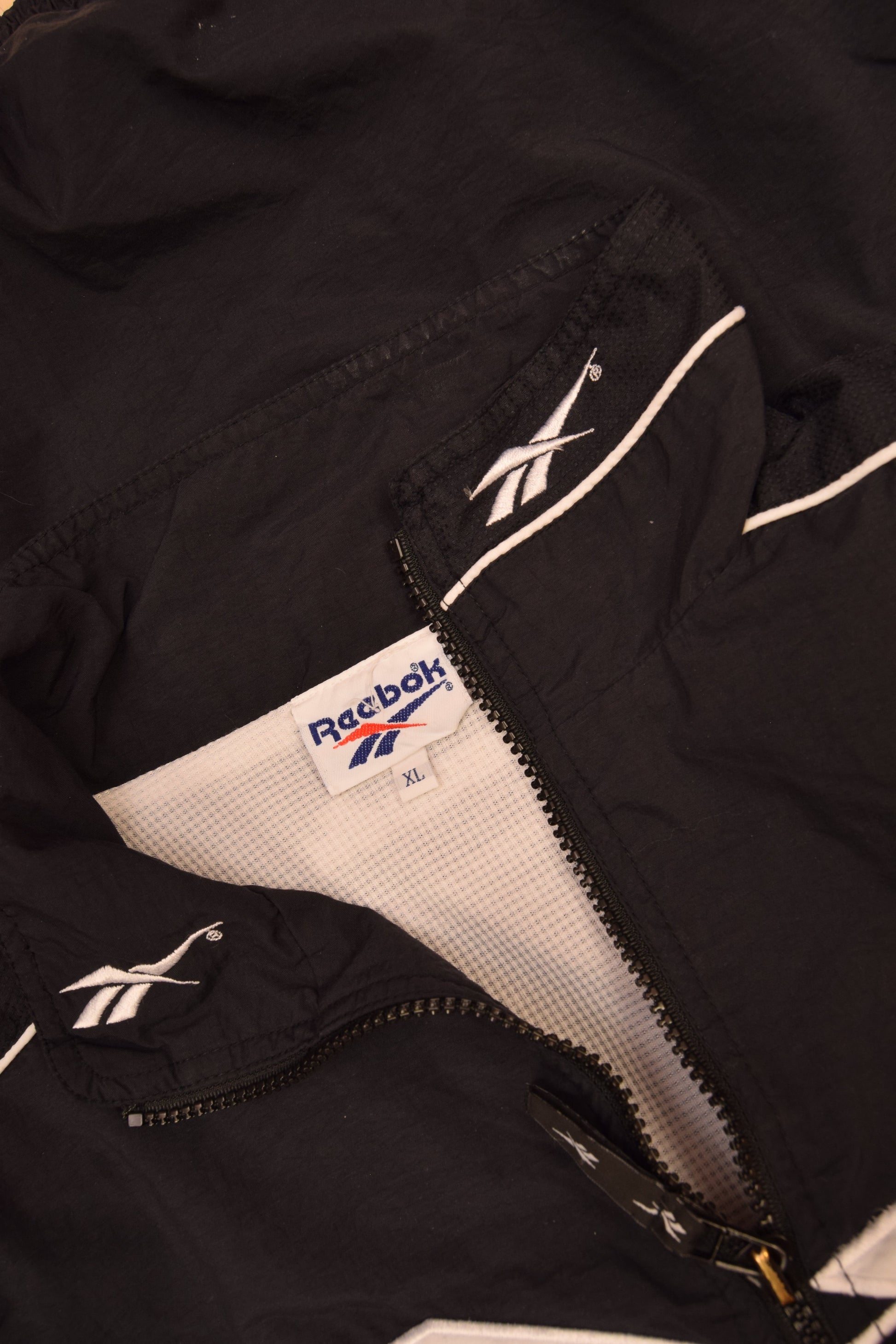 Vintage 90's Reebok Jacket Shell Size XL Black Big Logo