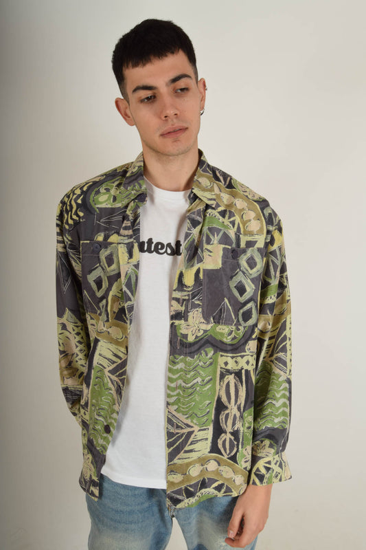 Vintage Silk Shirt Festival Print