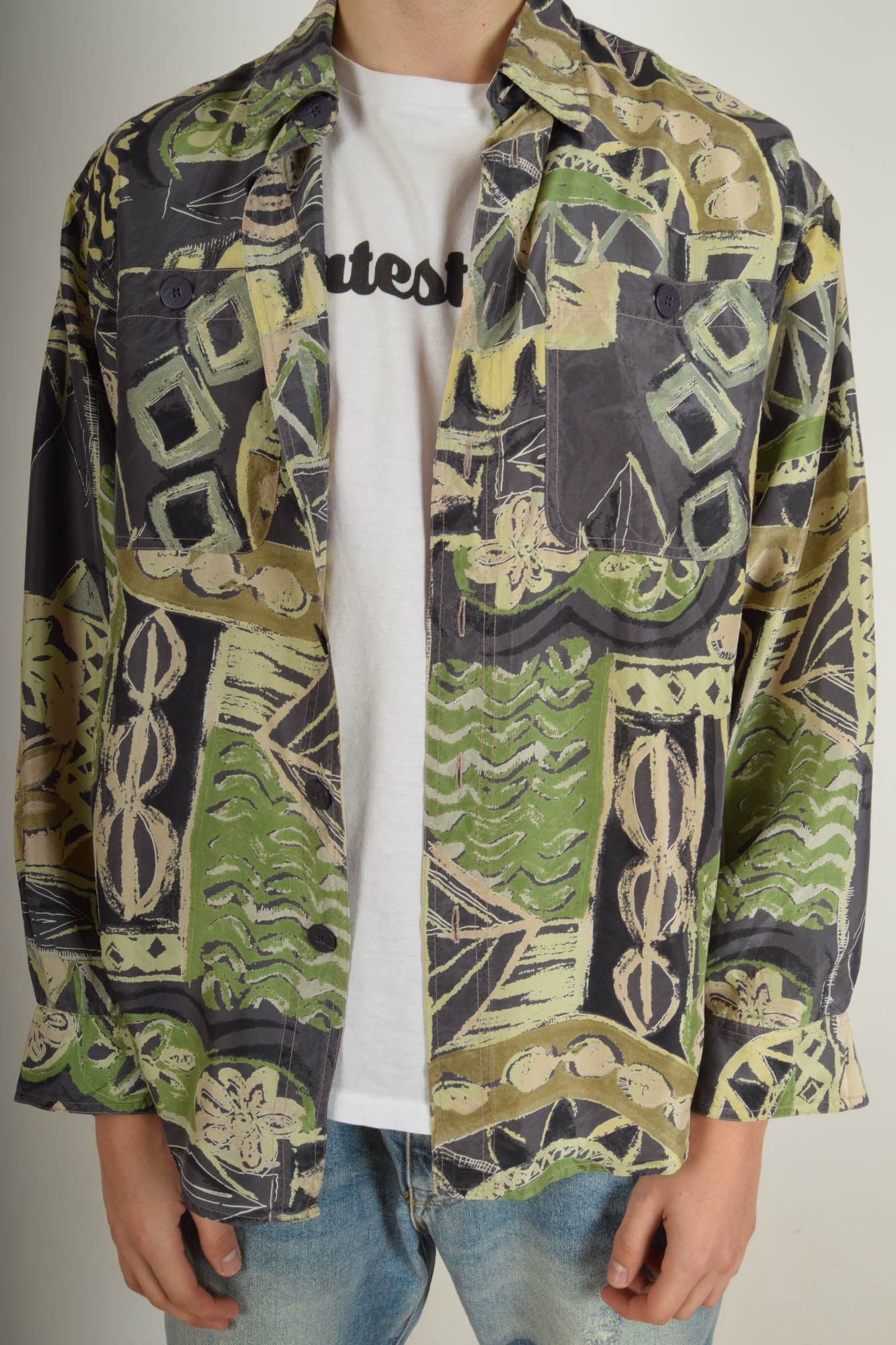 Vintage Silk Shirt Festival Print