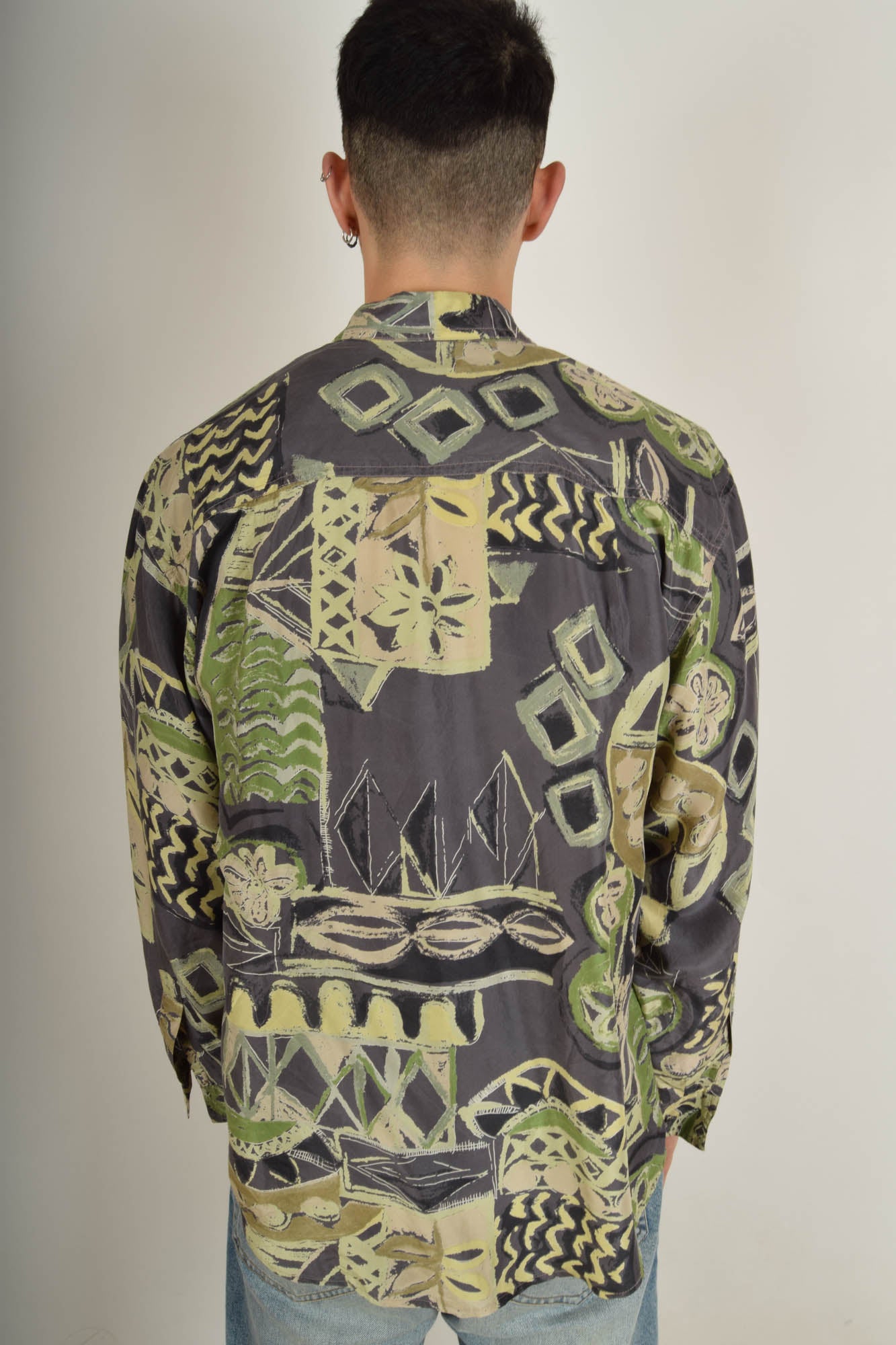 Vintage Silk Shirt Festival Print