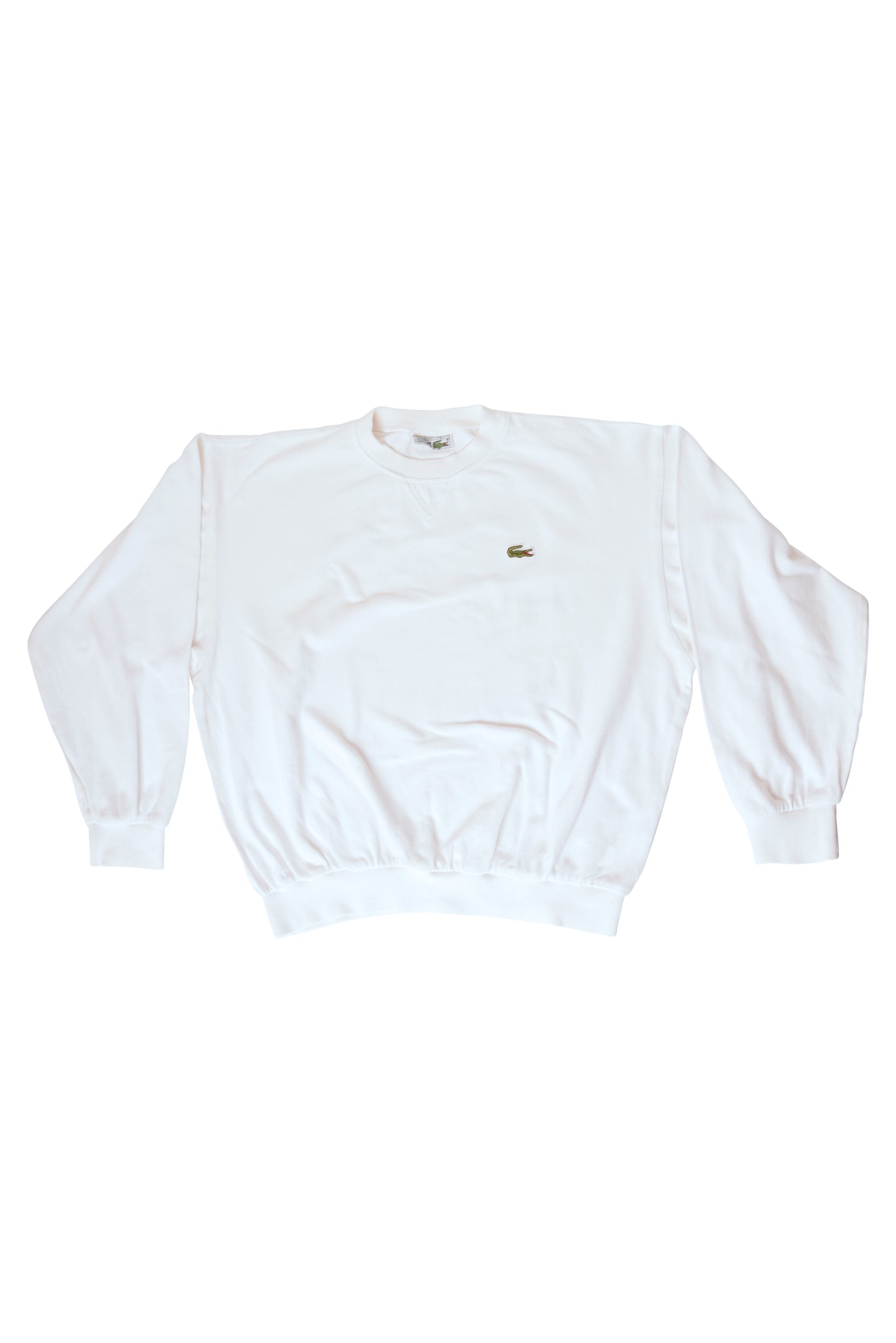 Vintage Lacoste Sweatshirt Crew Neck Pique Made in France 100% Cotton White Size M-L