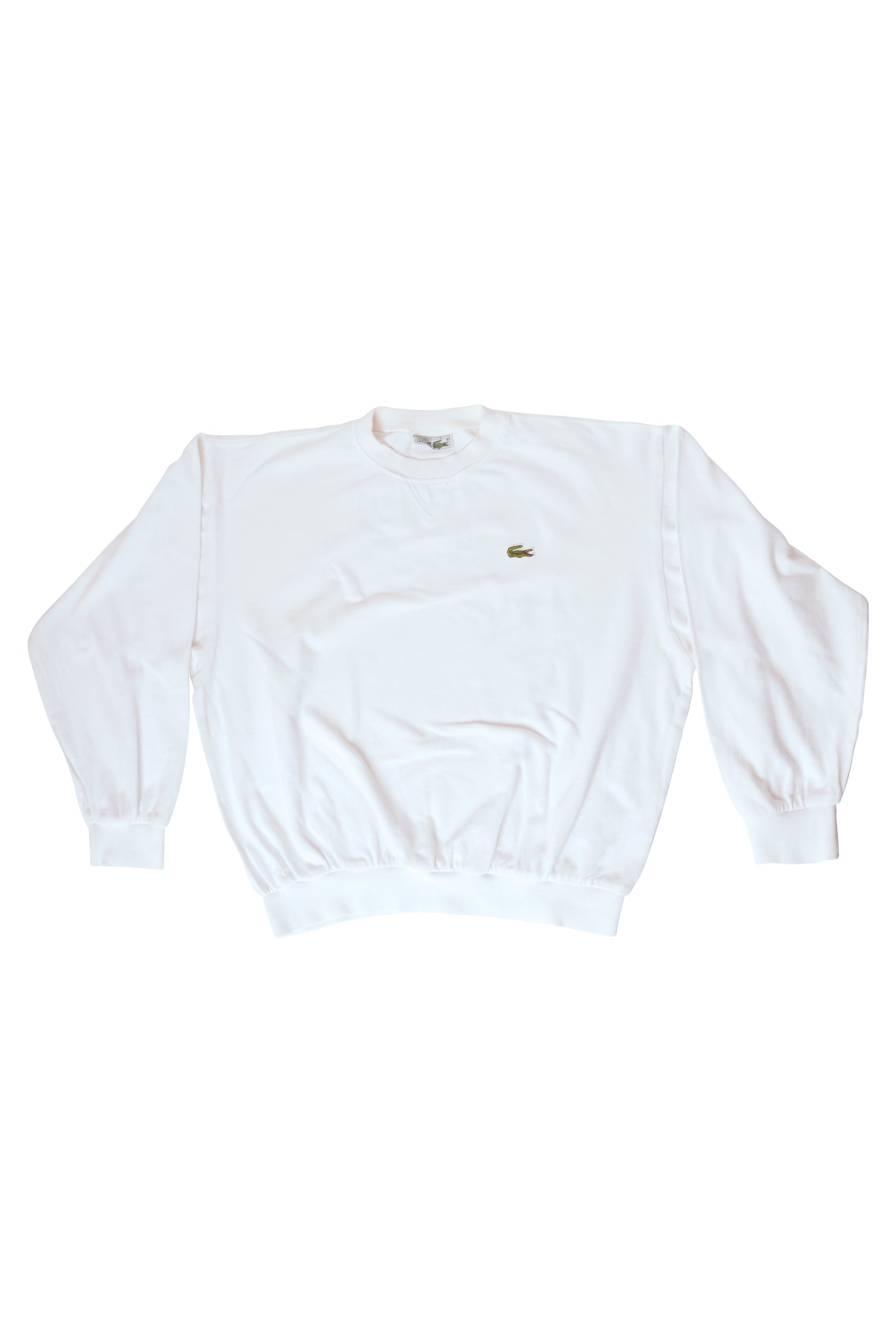 Vintage Lacoste Sweatshirt Crew Neck Pique Made in France 100% Cotton White Size M-L