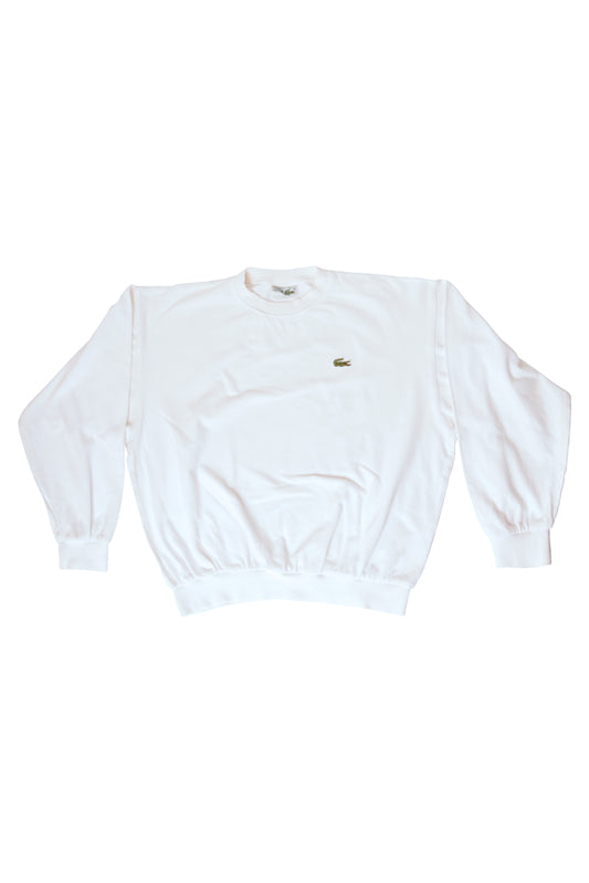 Vintage Lacoste Sweatshirt Crew Neck Pique Made in France 100% Cotton White Size M-L