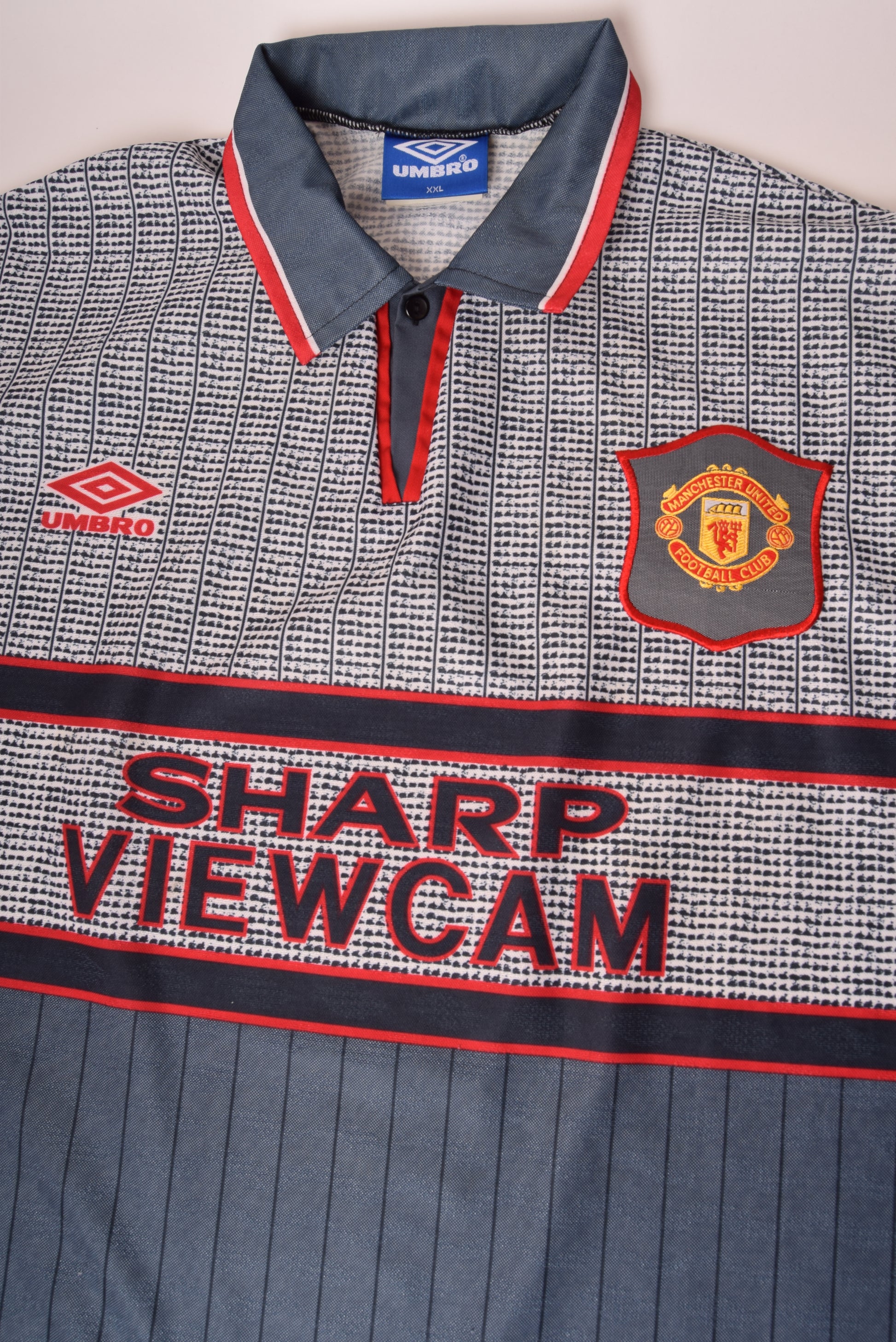 Vintage Manchester United Umbro 1995-1996 Away Football Shirt Grey Size XXL Sharp Viewcam Made in England