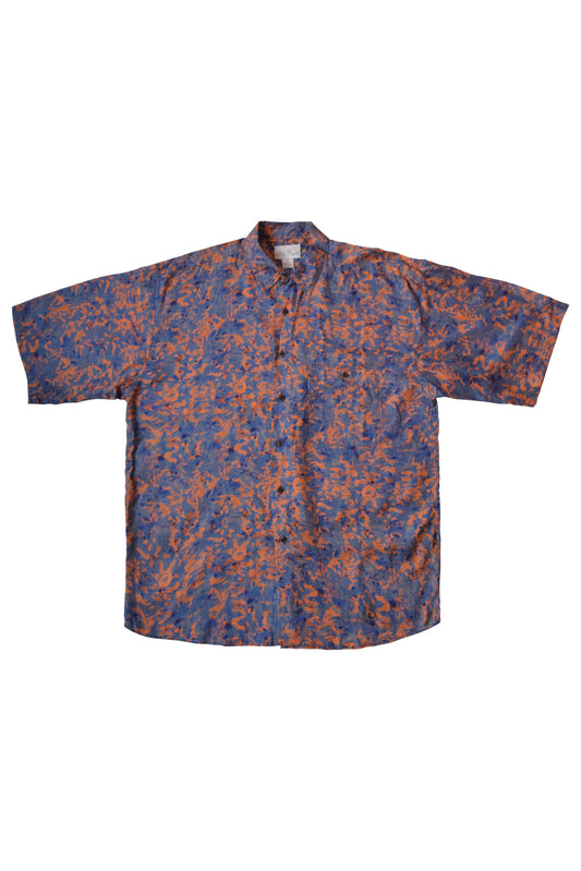 Vintage Silk Festival Shirt 90's Crazy Pattern Size XL