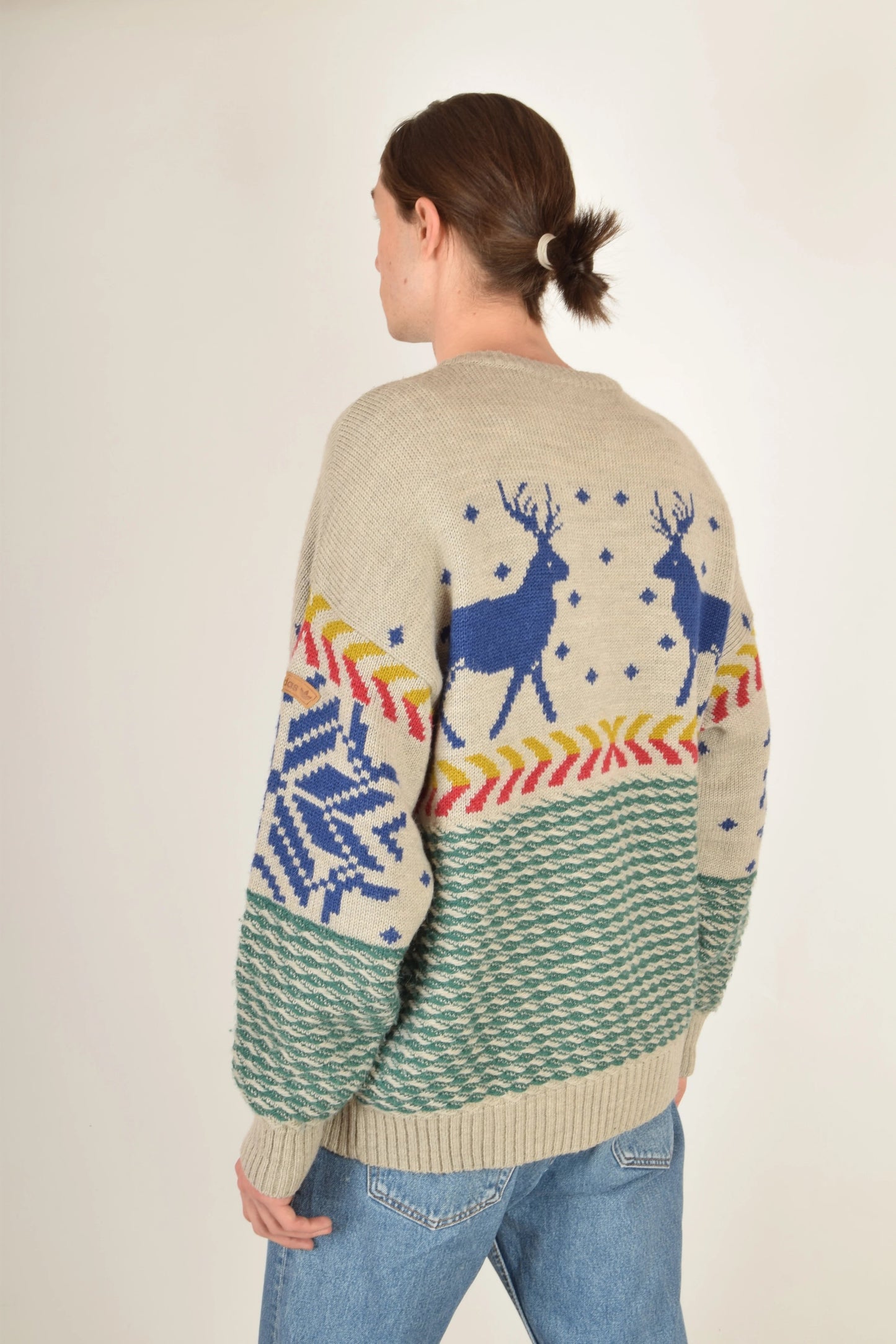 Vintage 90's Adidas Jumper Raindeer Snowflake Pullover Winter Warm Ski Sweater Christmas Made in Austria