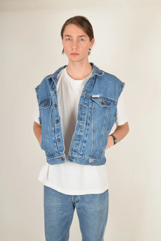 Vintage 90s Guess Design Georges Marciano Denim Jeans Gilet Vest Made in Canada