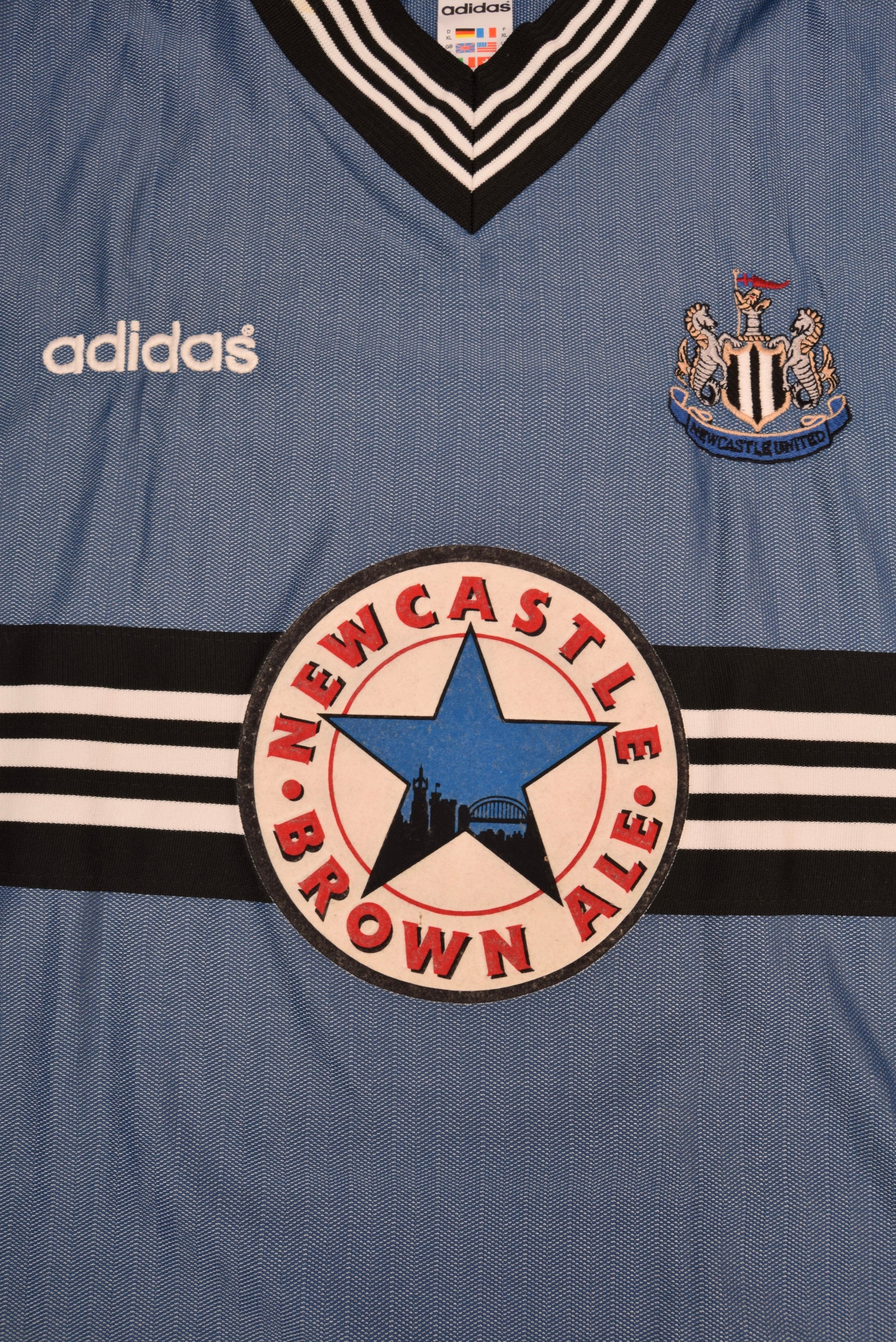 Vintage Newcastle United Adidas 1996 - 1997 Away Football Shirt Blue Newcastle Brown Ale Size XL Mande in England 02640