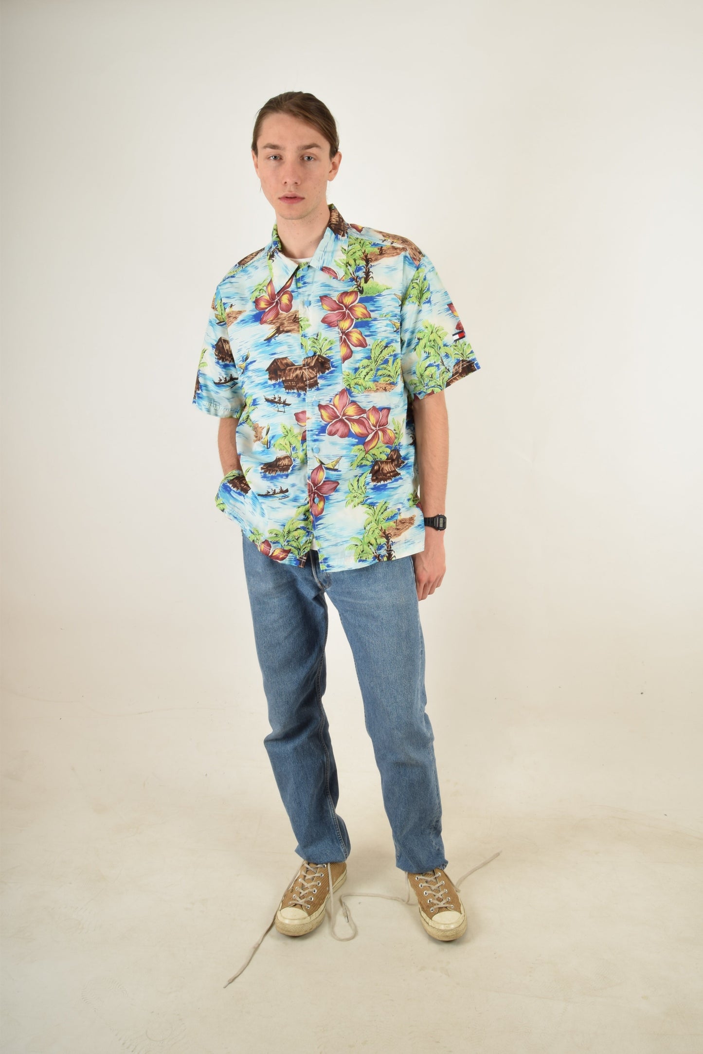 Vintage 90's Tommy Hilfiger Nylon Shirt Tropical Pattern