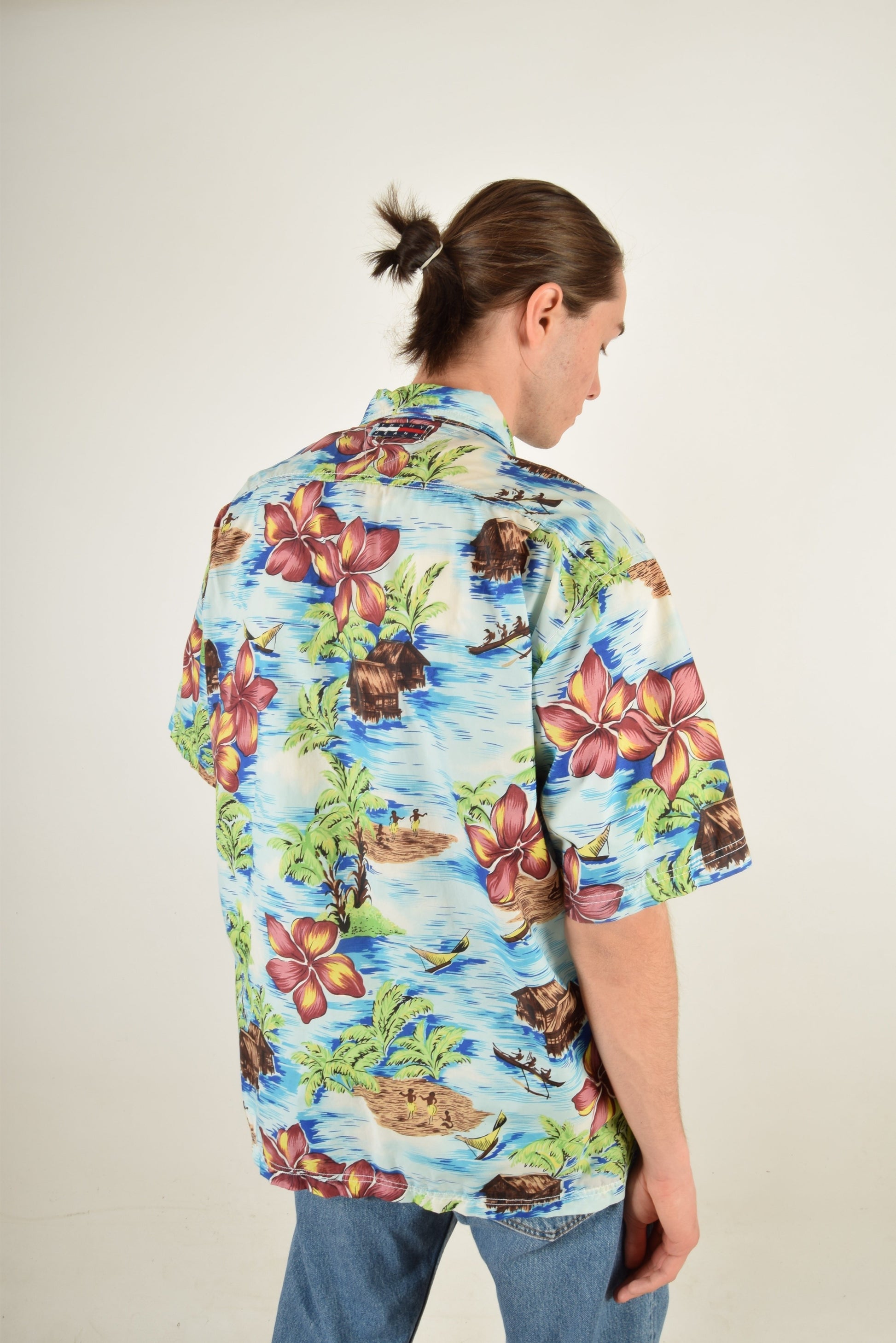 Vintage 90's Tommy Hilfiger Nylon Shirt Tropical Pattern