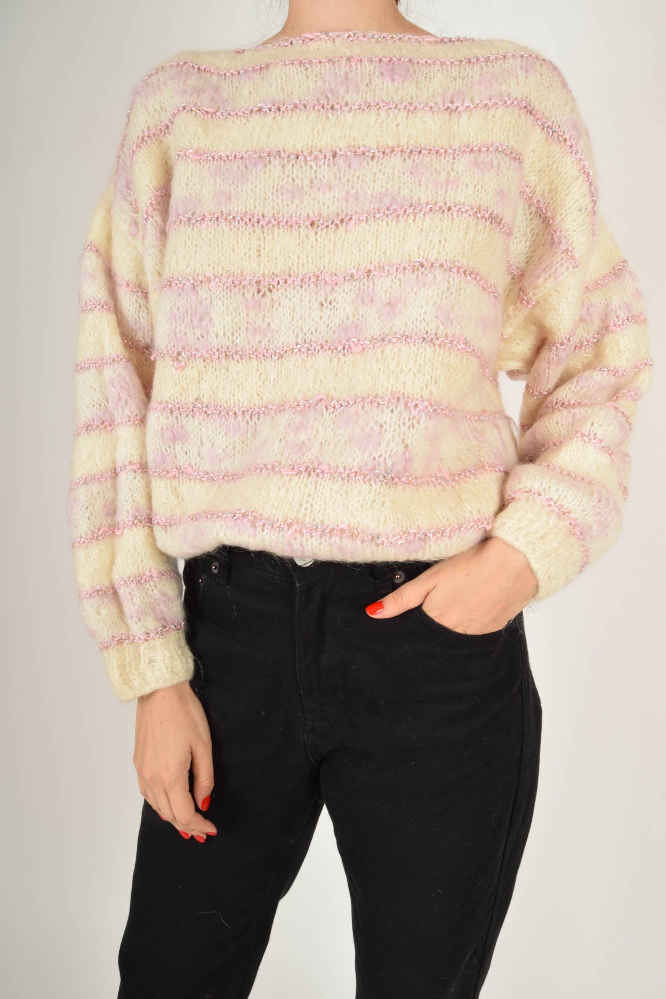 Vintage 90s Jumper Hand Made with Glitter Stripes