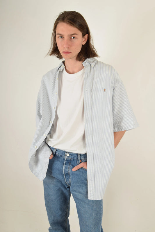 Vintage 90's Ralph Lauren Shirt White & Blue Stripes