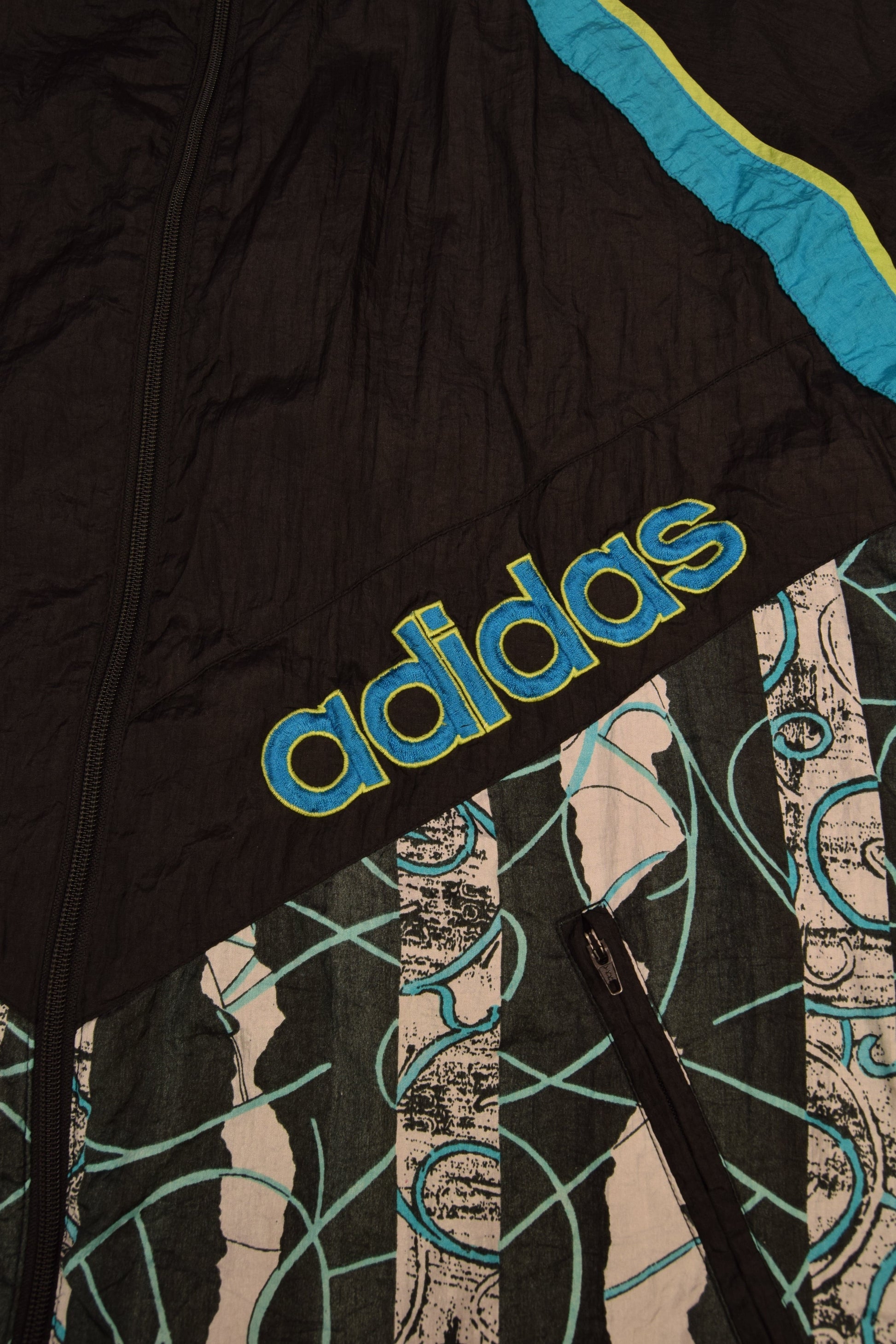 Vintage 90's Adidas Jacket Shell Size L Black Blue  Charcoal Grey Size L XL XXL