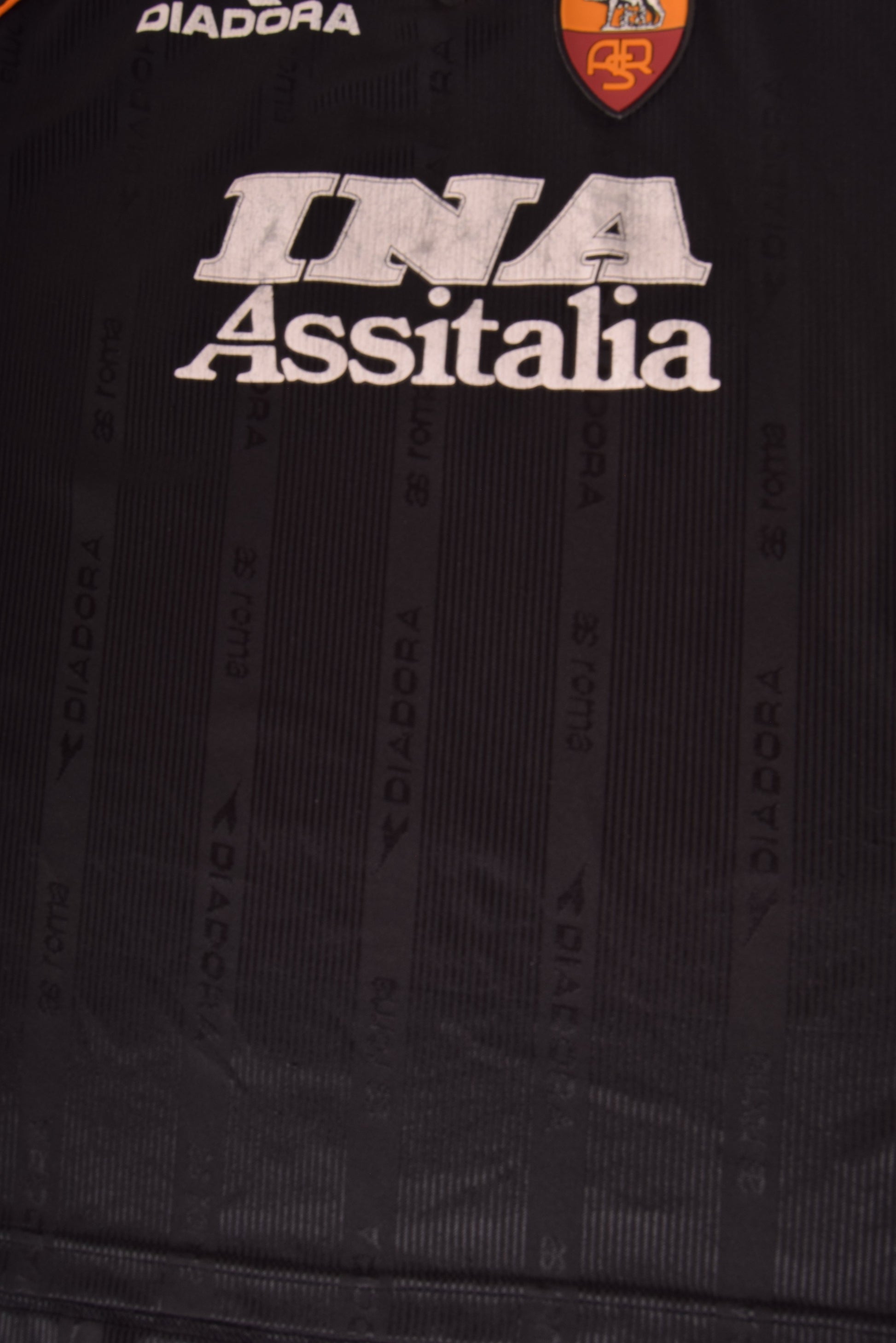 Vintage AS Roma Diadora Delvecchio # 24 1999 - 2000 Away Football Shirt Black INA Assitalia