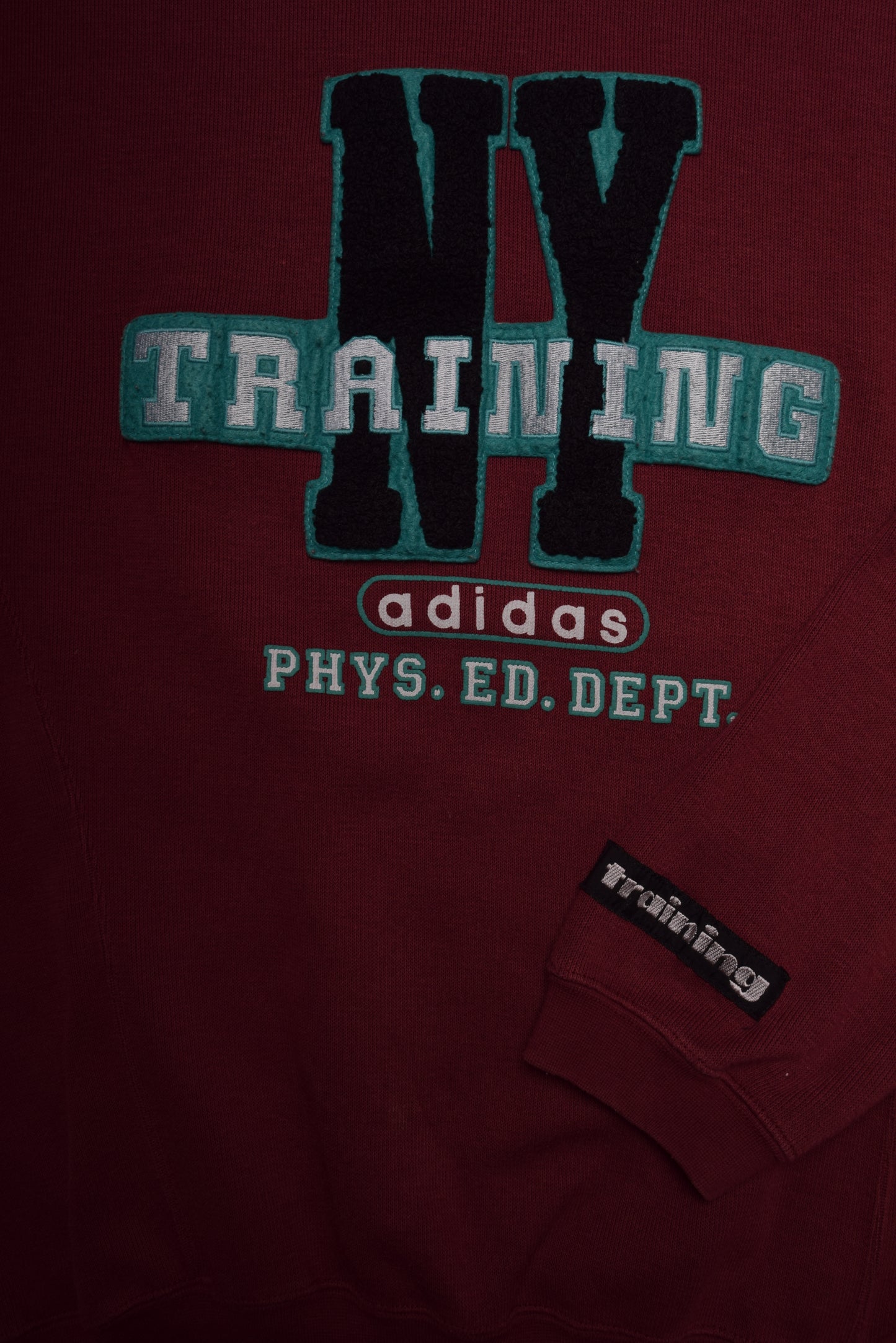 Vintage 90's Adidas Sweatshirt Crew Neck NY New York Training Phys. Ed. Dept. Size M Burgundy