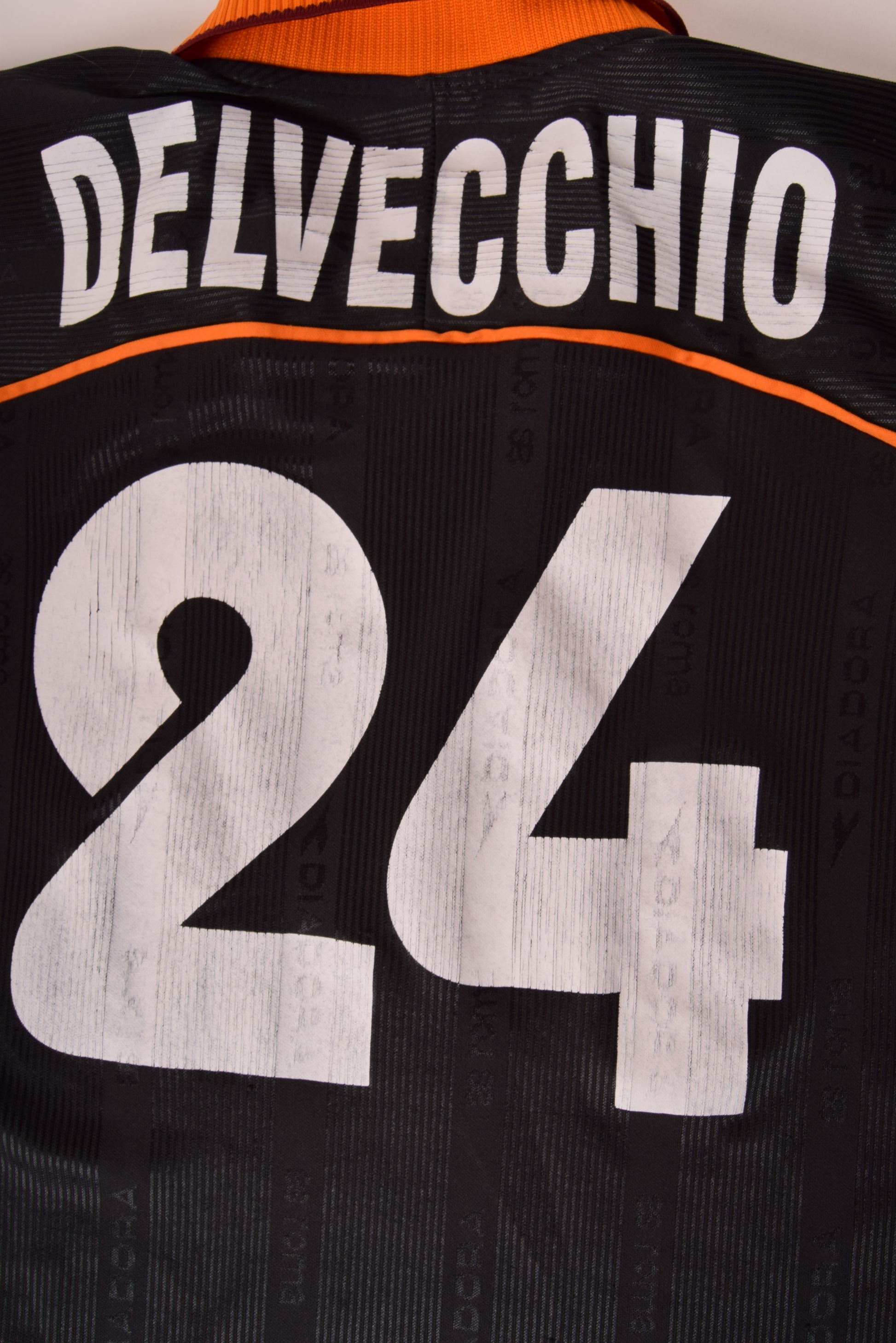 Vintage AS Roma Diadora Delvecchio # 24 1999 - 2000 Away Football Shirt Black INA Assitalia