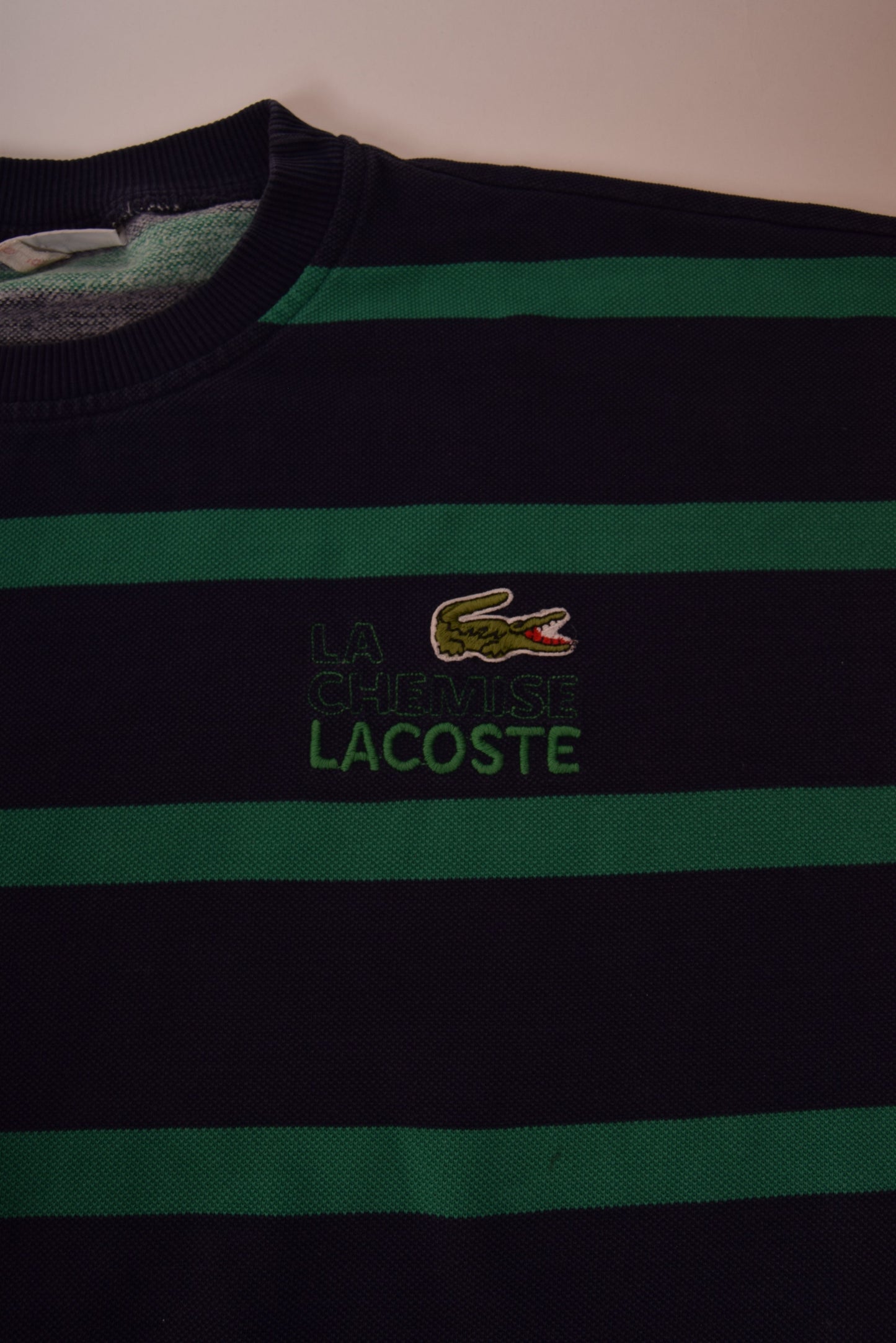 Vintage 80's Lacoste La Chemise Pique Sweatshirt Crew Neck Made in France Blue Green Size XL-XXL  Stripes