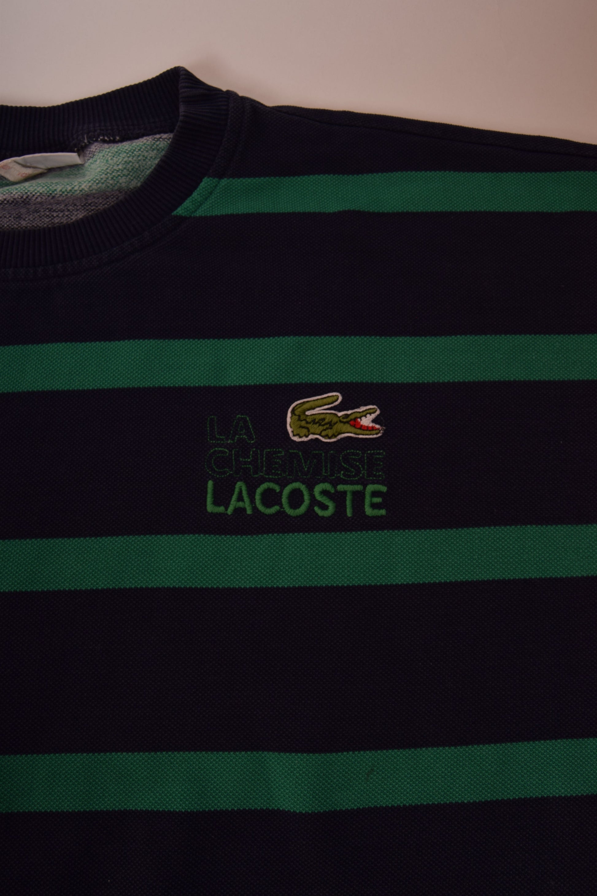 Vintage 80's Lacoste La Chemise Pique Sweatshirt Crew Neck Made in France Blue Green Size XL-XXL  Stripes