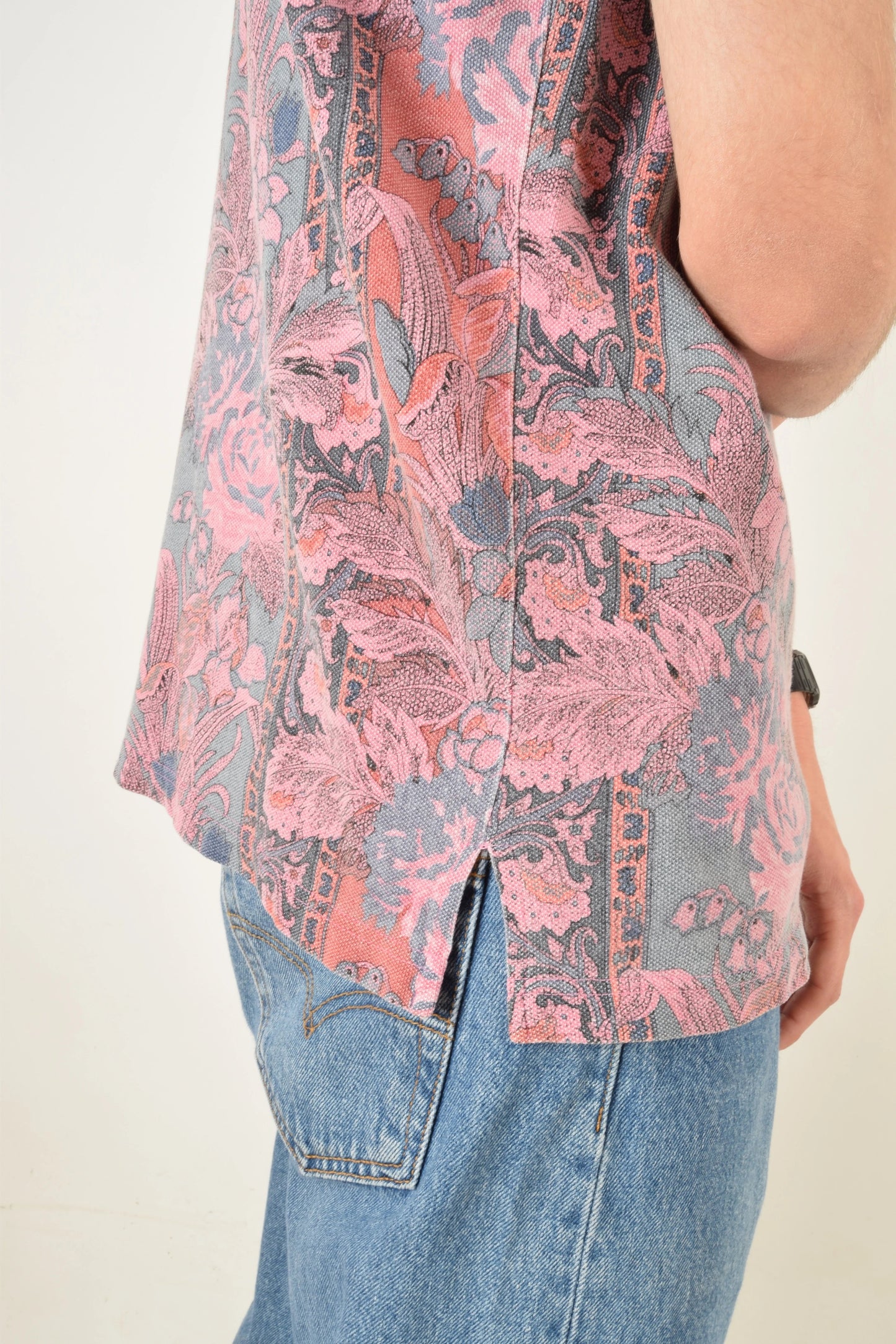 Vintage 90's Osvaldo Bruni Polo Shirt Floral Pattern Size M