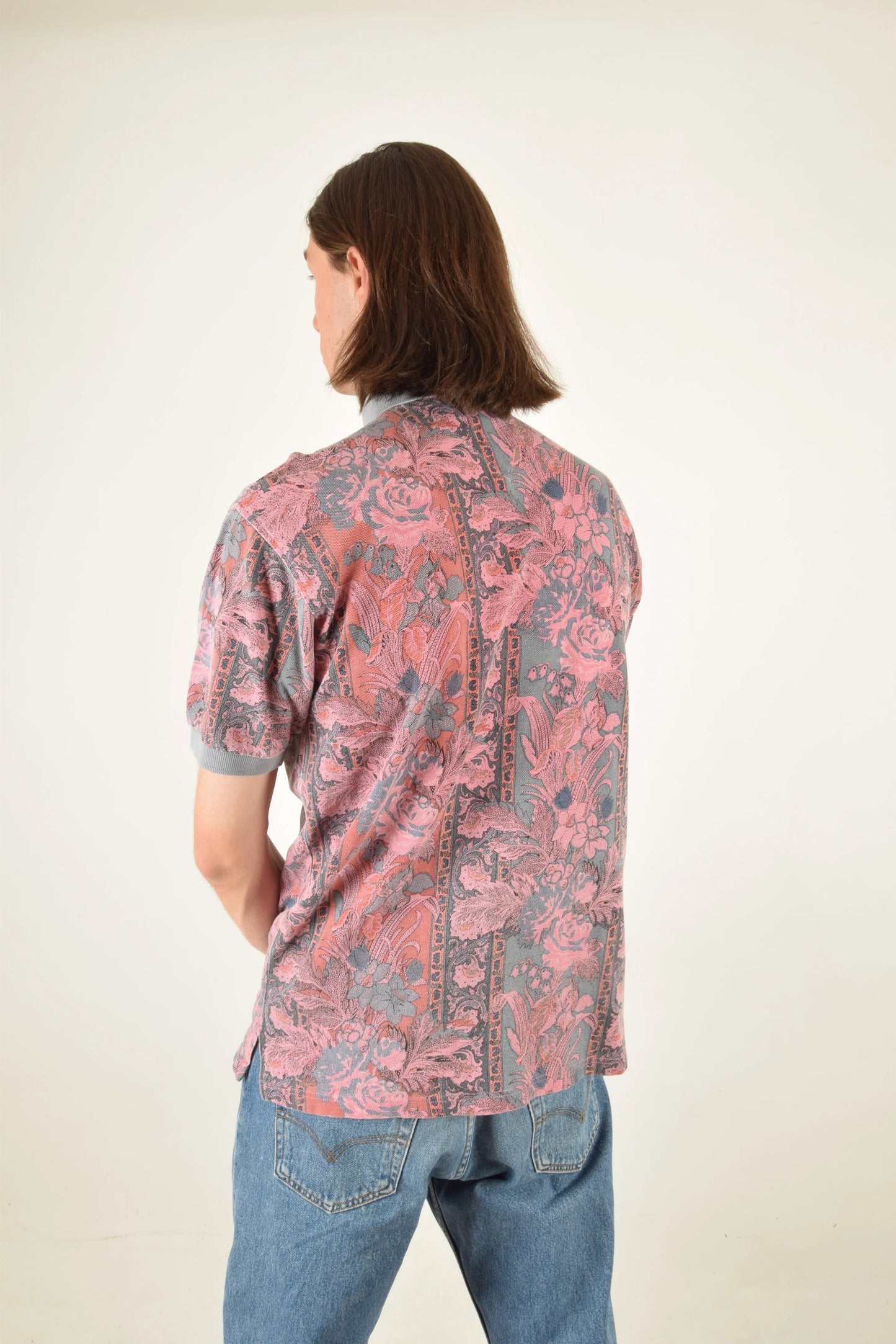 Vintage 90's Osvaldo Bruni Polo Shirt Floral Pattern Size M