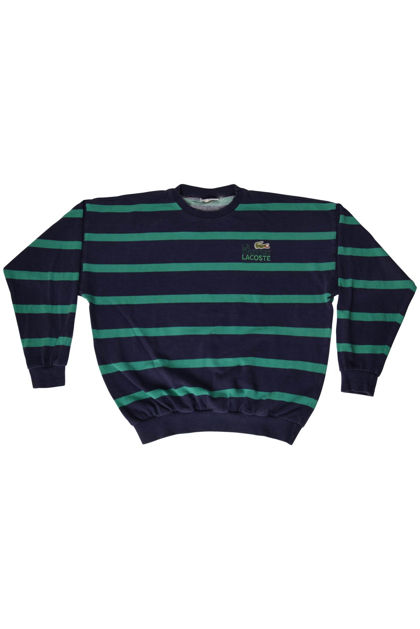 Vintage 80's Lacoste La Chemise Pique Sweatshirt Crew Neck Made in France Blue Green Size XL-XXL  Stripes
