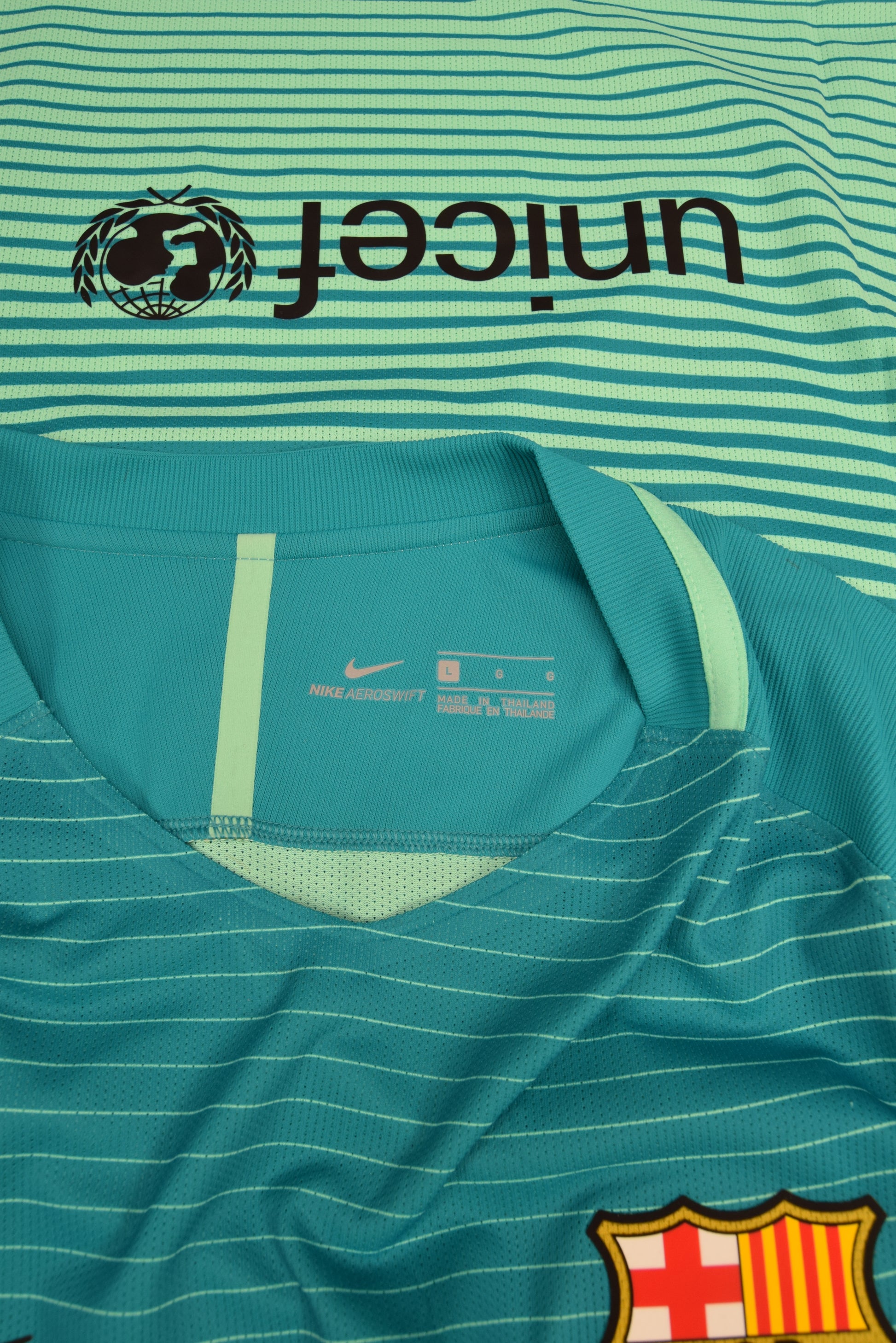 Barcelona Nike Aeroswift 2016 - 2017 Player Issue Away Third Football Shirt Size L Long Sleeves New BNWT Deadstock Unicef Teal Mint Green