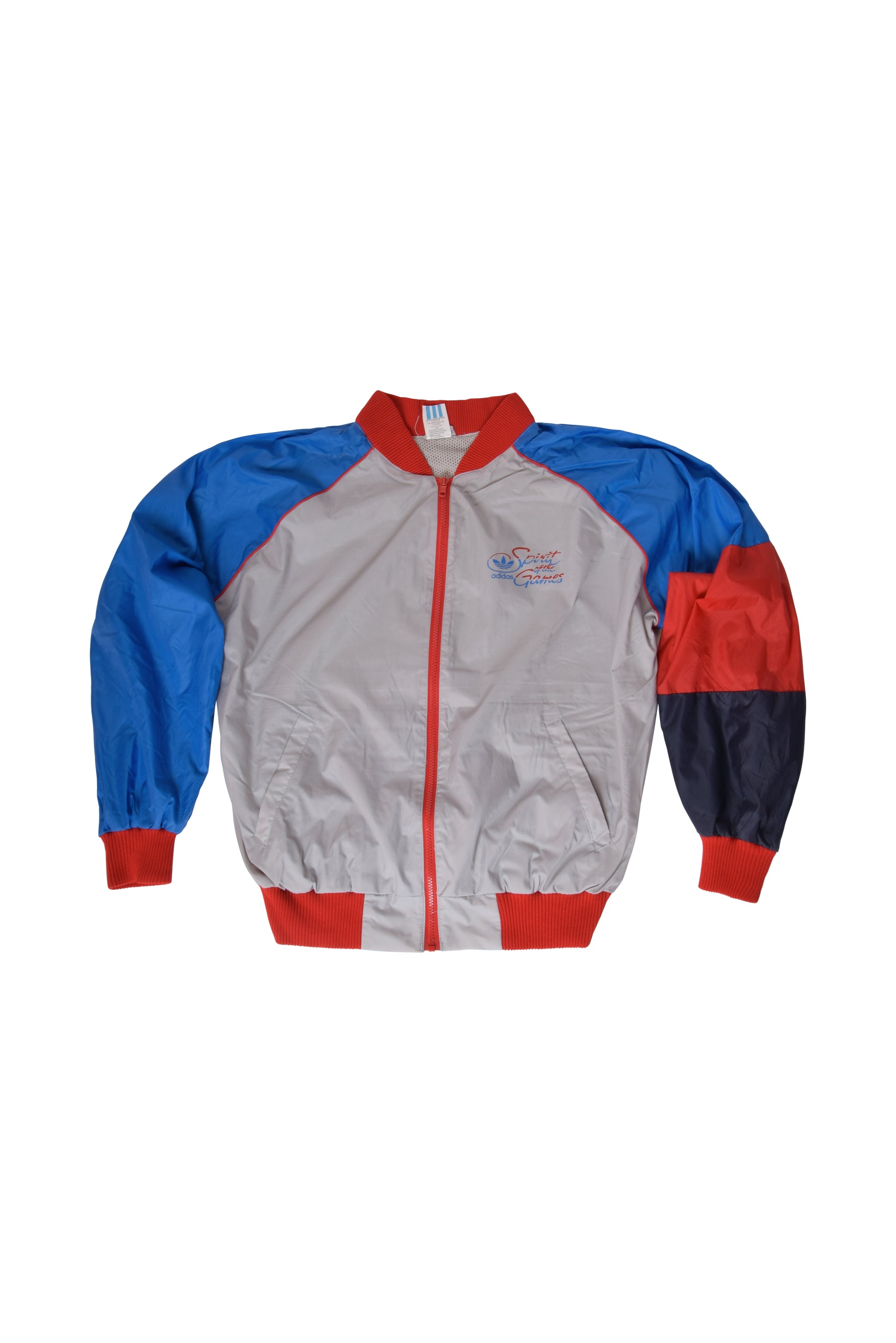 Vintage 80's Adidas Spirits Of The Games Jacket Shell Size L Grey Red Blue