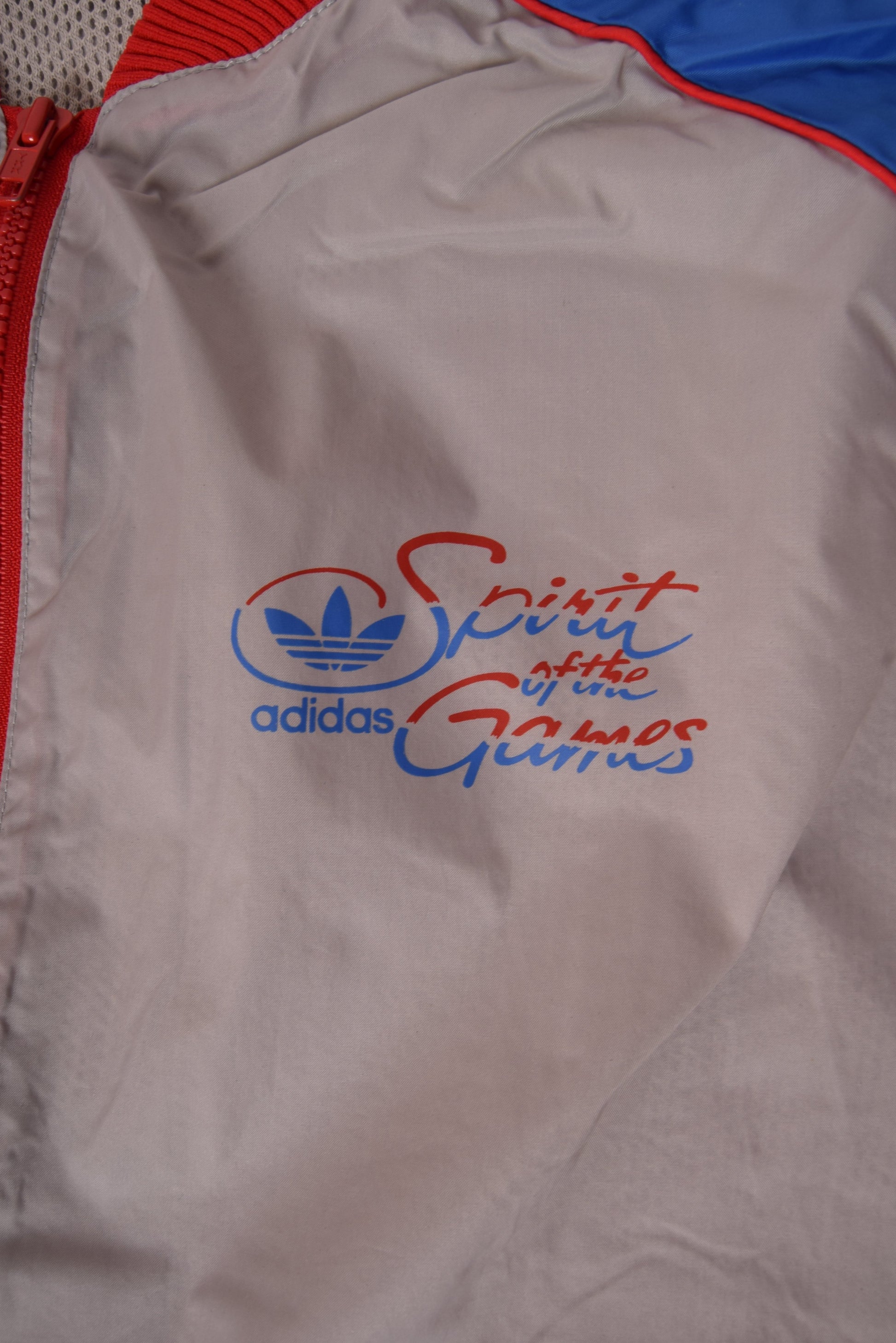 Vintage 80's Adidas Spirits Of The Games Jacket Shell Size L Grey Red Blue