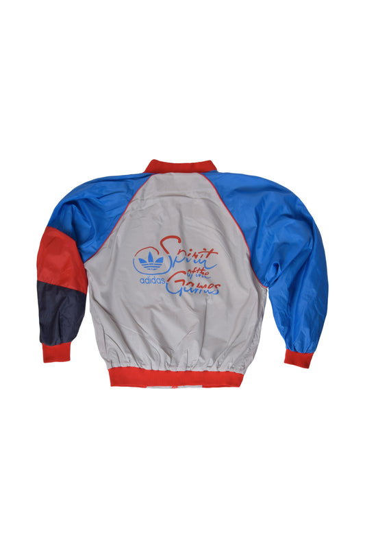 Vintage 80's Adidas Spirits Of The Games Jacket Shell Size L Grey Red Blue