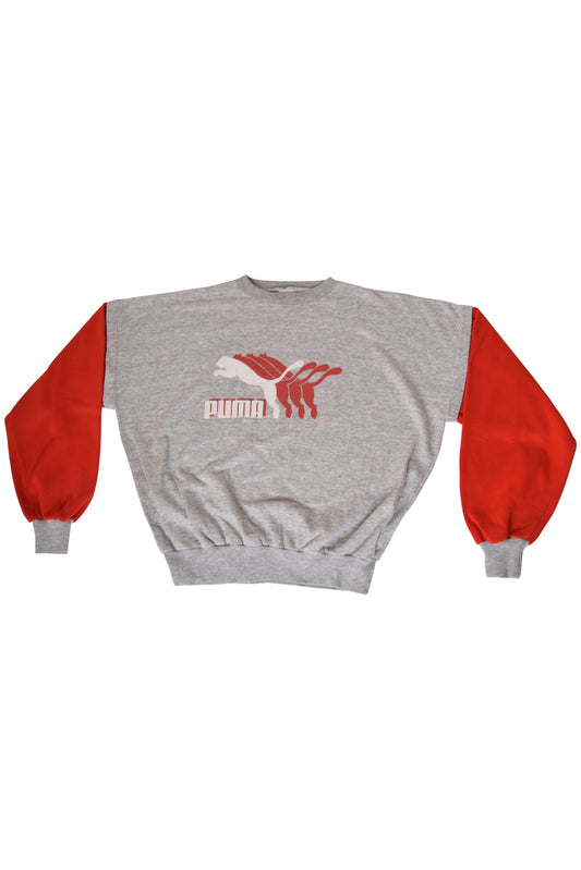 Vintage Puma Sweatshirt Crew Neck Size L-XL Grey Red