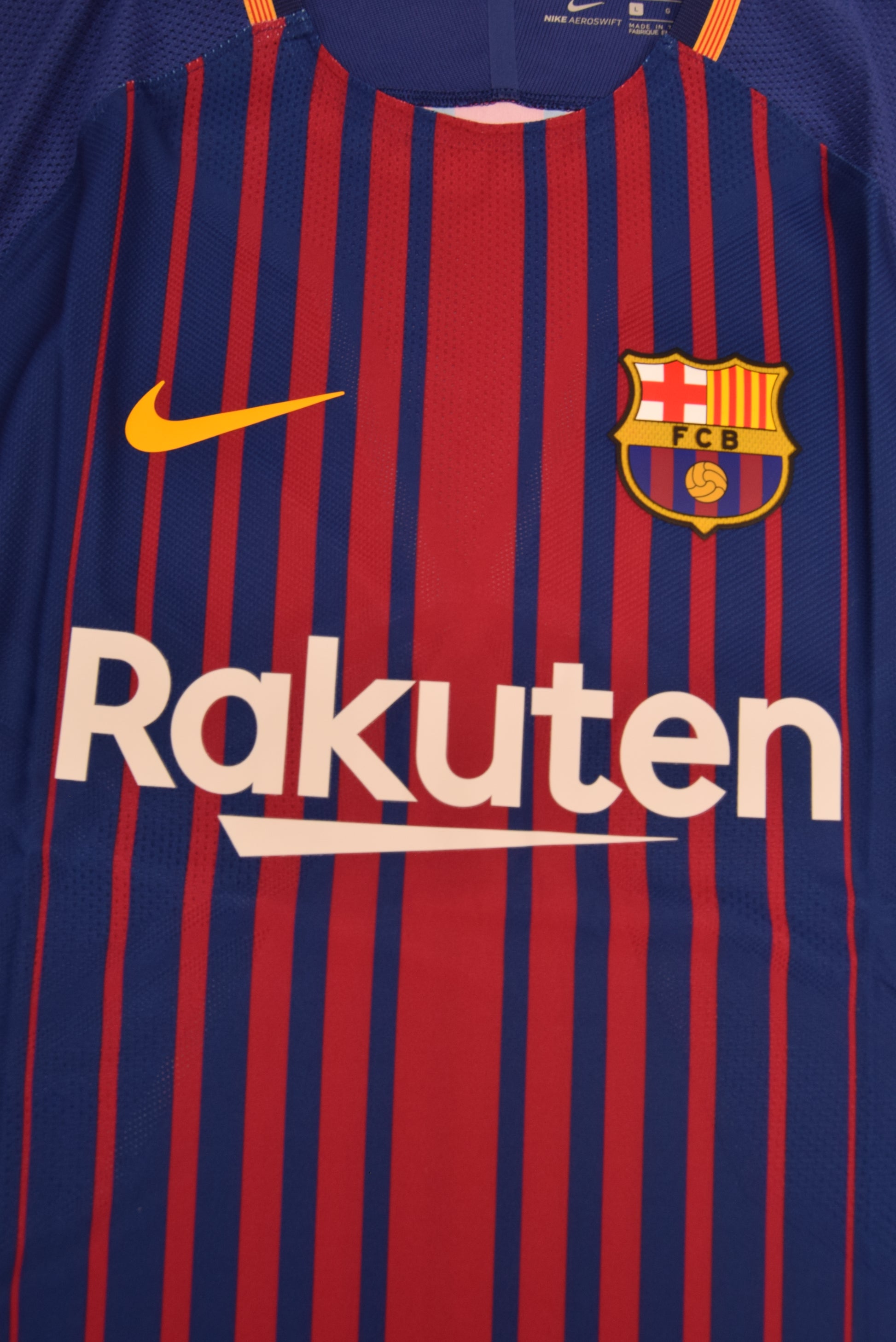 Authentic New FC Barcelona Nike Aeroswift Player Issue Home Football Shirt 2017-2018 Long Sleeves BNWT Deadstock Size L Red Blue Rakuten Unicef