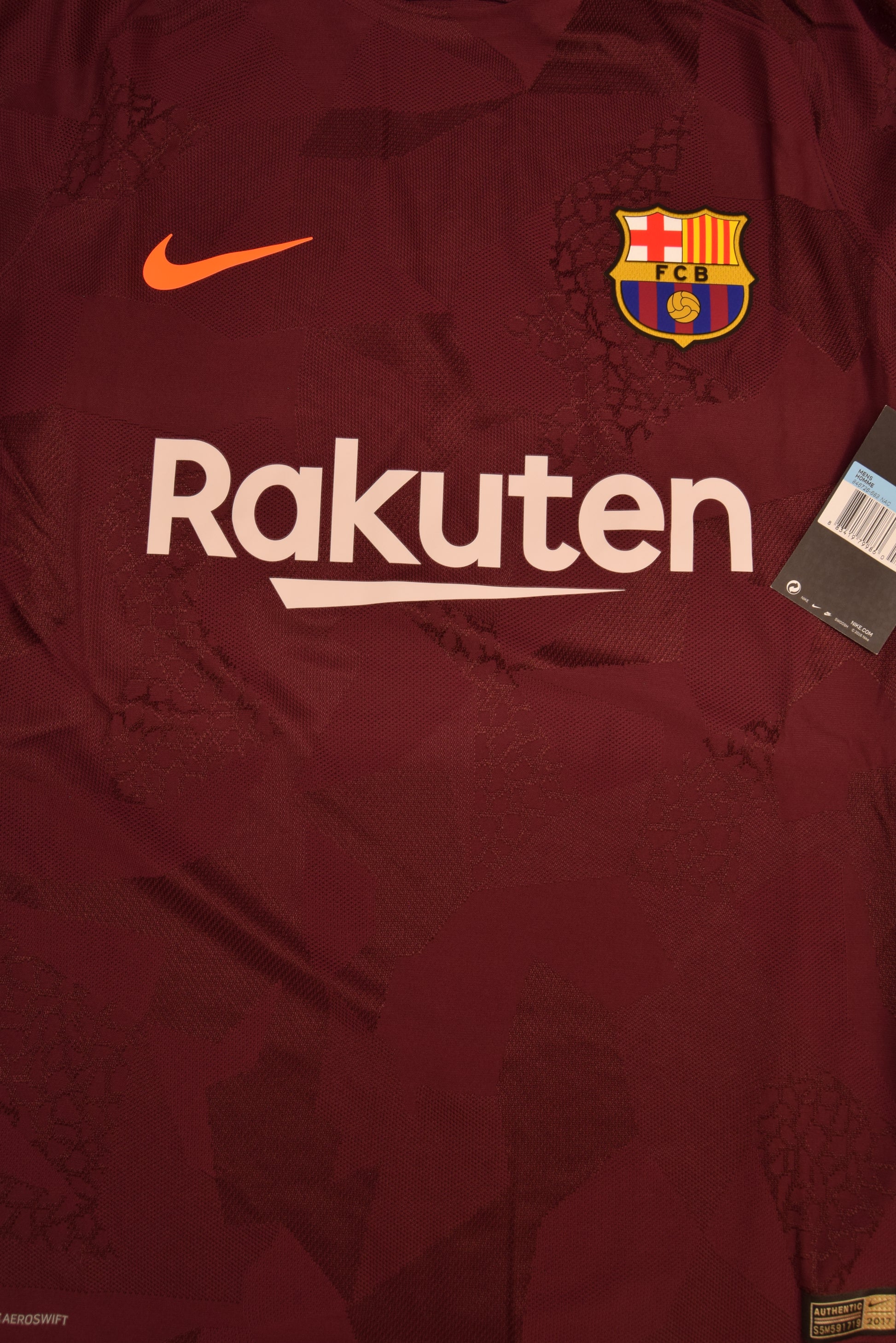 Authentic New FC Barcelona Nike Aeroswift Player Issue Away Third Football Shirt 2017 - 2018 Long Sleeves BNWT Deadstock Maroon Orange Size M Red Blue Rakuten Unicef