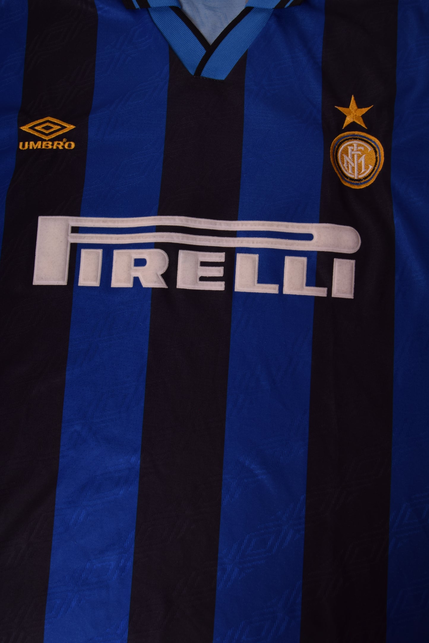Vintage Inter Milano Umbro 1995 - 1996 Home Football Shirt Black Blue Pirelli Size L Made in England