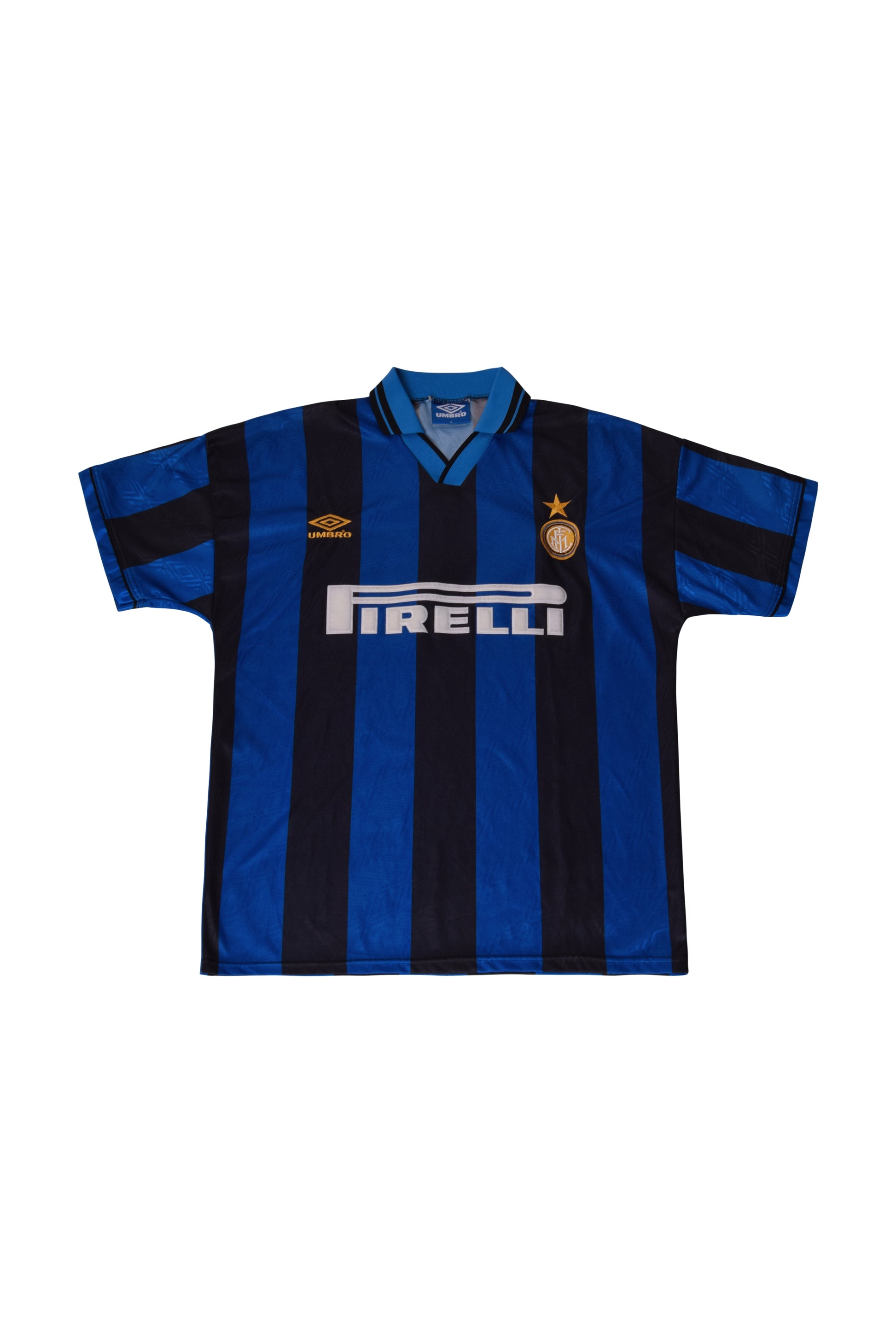 Vintage Inter Milano Umbro 1995 - 1996 Home Football Shirt Black Blue Pirelli Size L Made in England