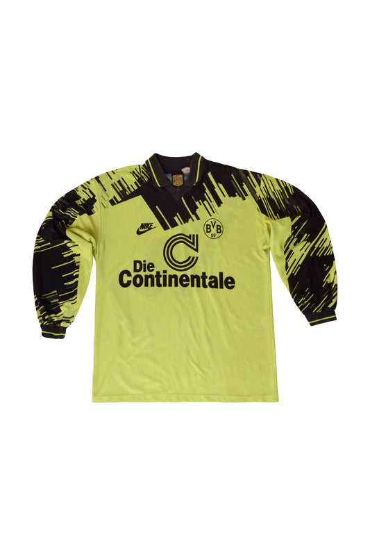 Vintage BVB Borussia Dortmund Nike Premier Home Football Shirt 1993 - 1994 Die Continentale Size L #9 Yellow Long Sleeve Neon