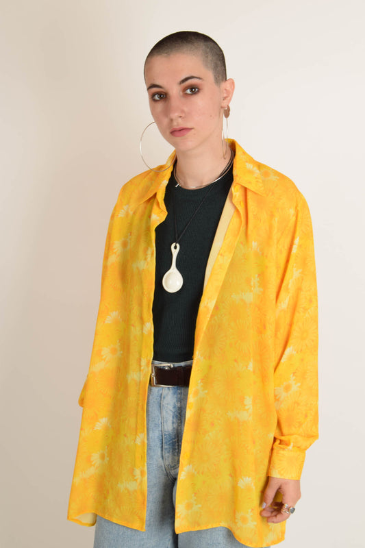 Vintage Shirt Festival Floral Print Size L Yellow