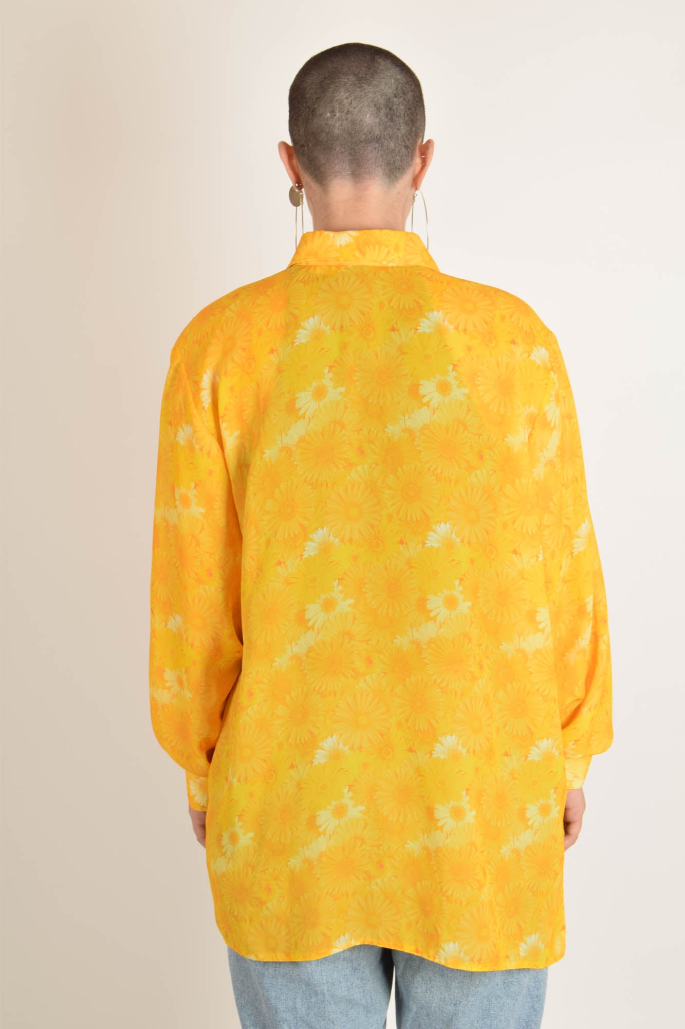 Vintage Shirt Festival Floral Print Size L Yellow